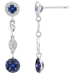 Sapphire and Diamond Gold One Inch Long Drop Earrings Weighing 1.70 Carat 