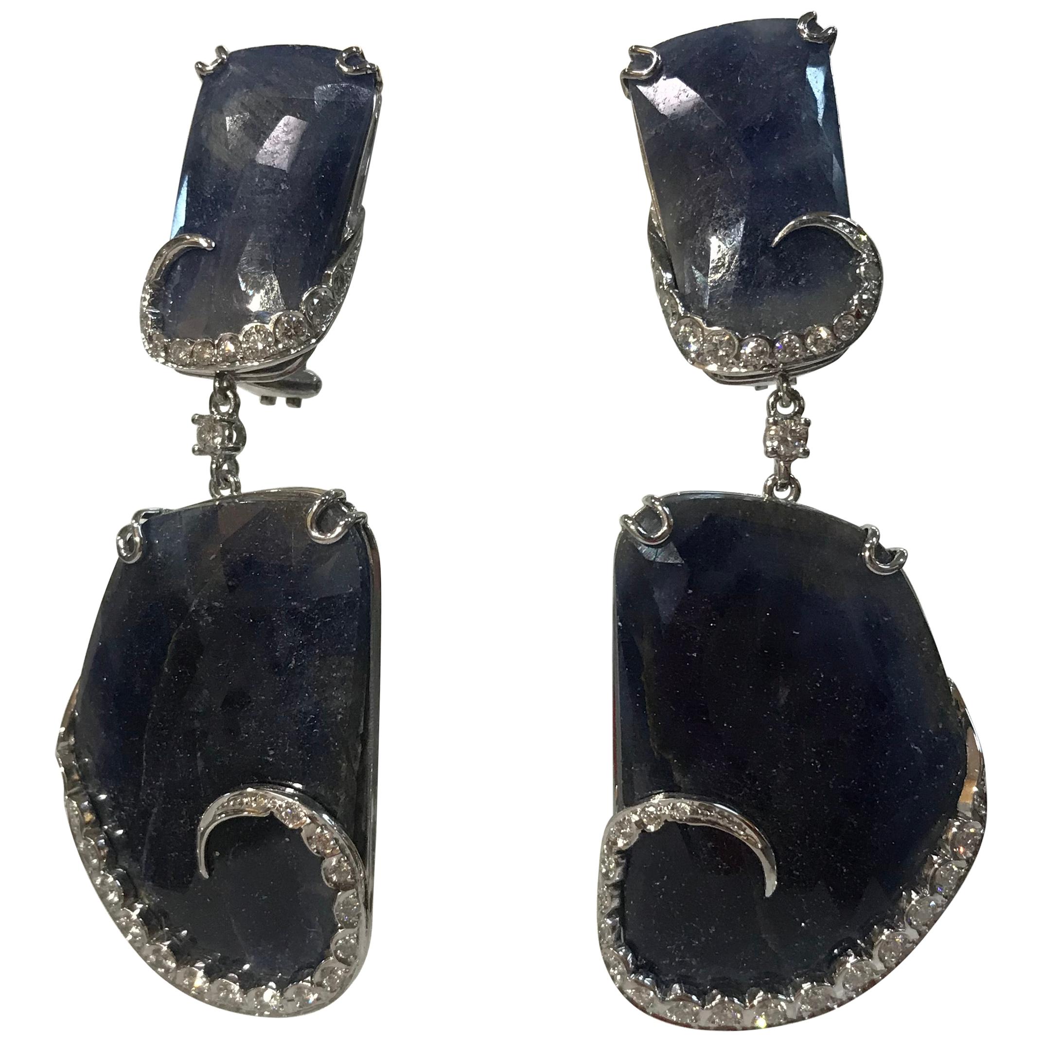 Sapphire and Diamond Gold Drop Statement Earrings Estate Fine Jewelry