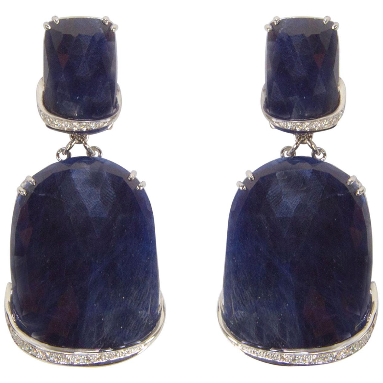 Sapphire and Diamond Gold Drop Statement Earrings Estate Fine Jewelry