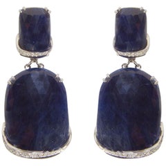 Sapphire and Diamond Gold Drop Statement Earrings Estate Fine Jewelry