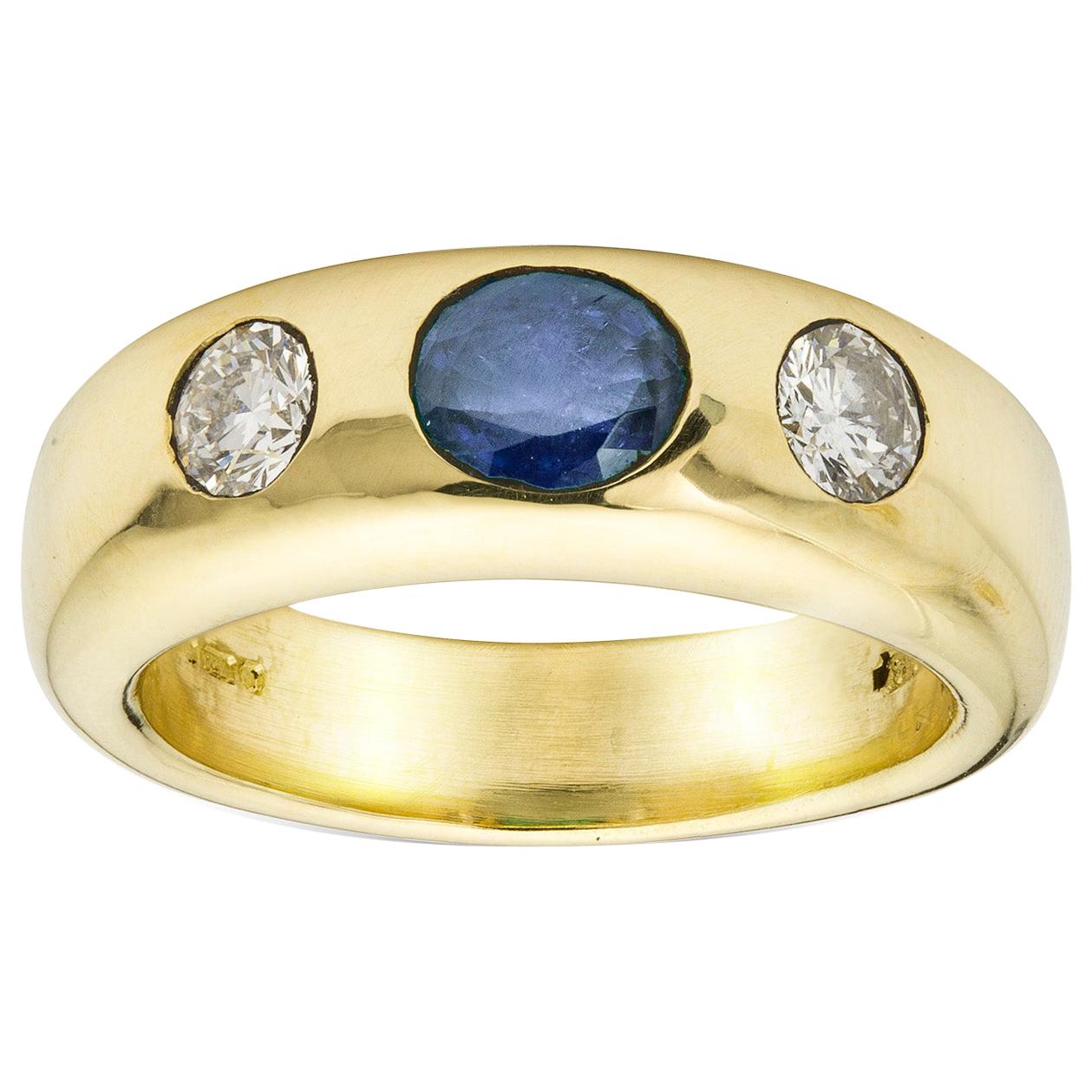 Sapphire and Diamond Gold Gypsy Ring