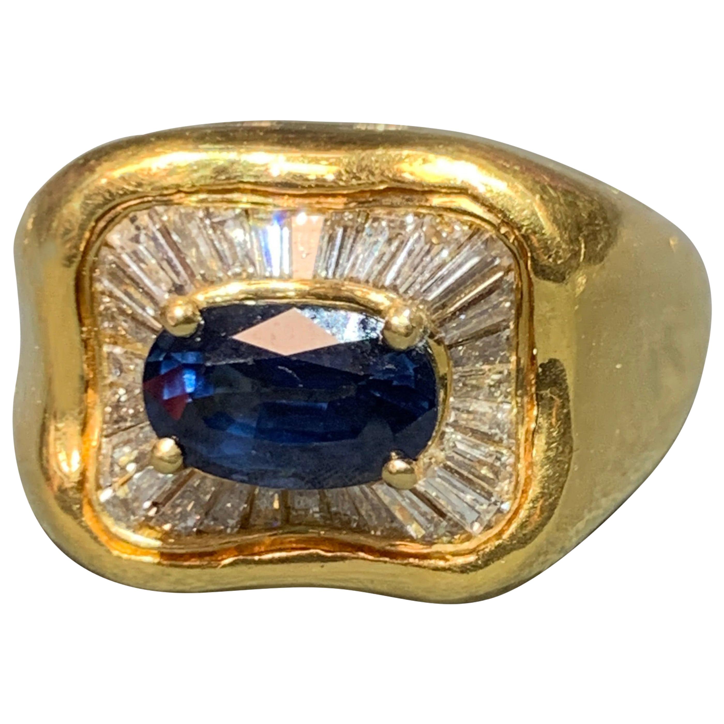 Anillo de oro para hombre con zafiro y diamantes