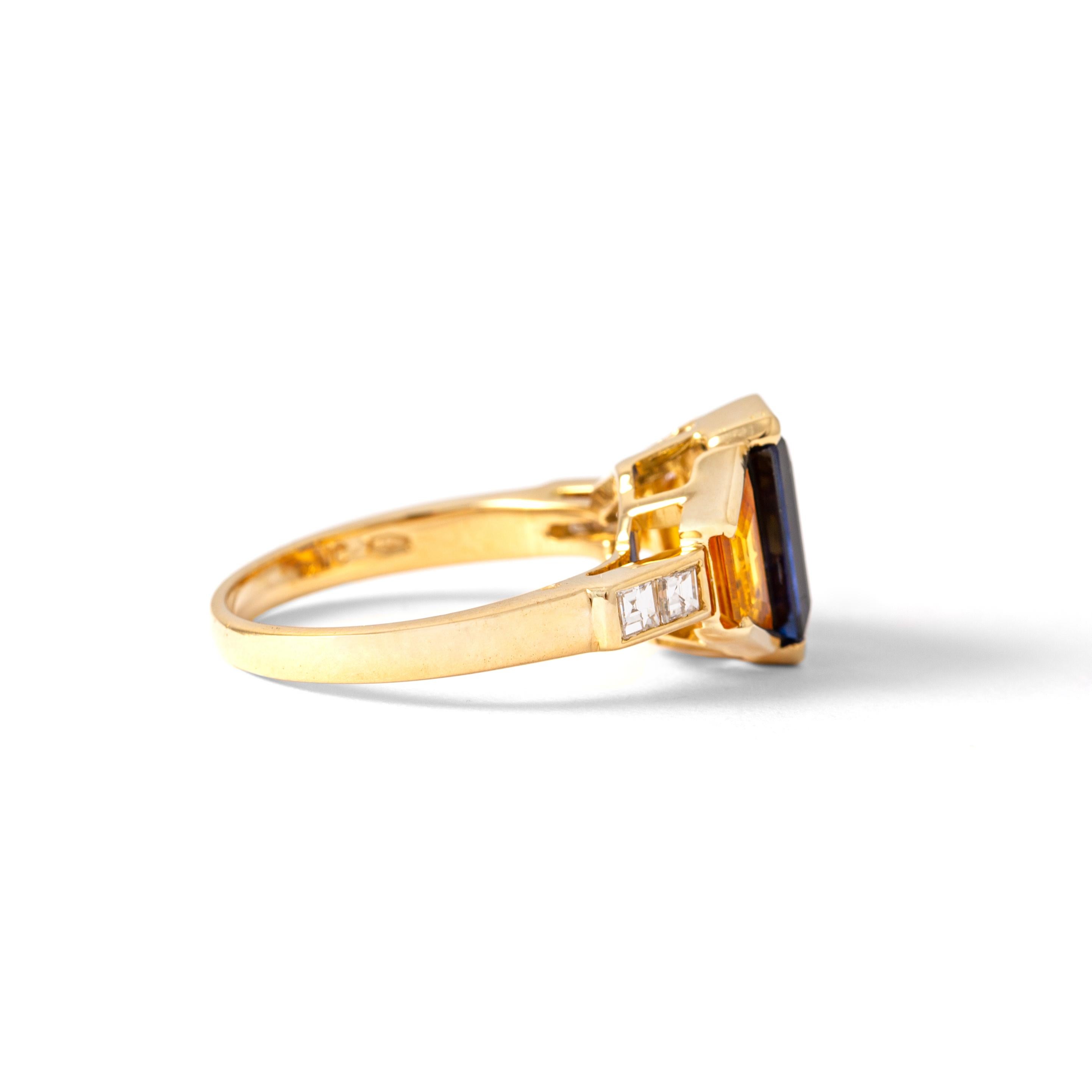 Contemporary Sapphire and Diamond Gold Ring For Sale