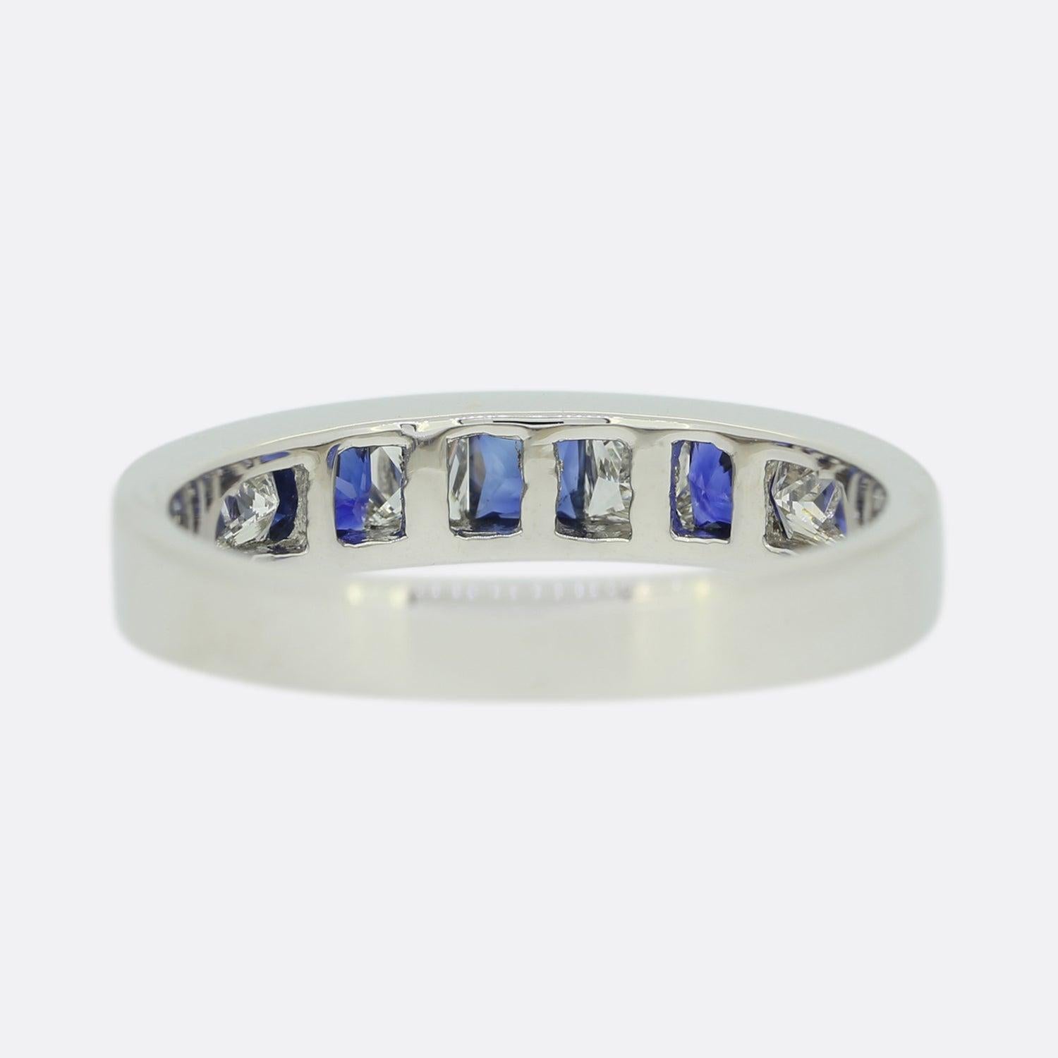 Modern Sapphire and Diamond Half Eternity Band For Sale