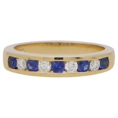 Sapphire and Diamond Half Eternity Band Ring in 18k Yellow Gold
