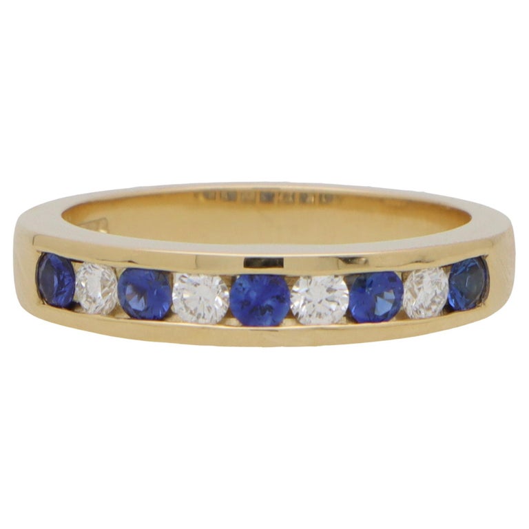 Sapphire and Diamond Half Eternity Band Ring in 18k Yellow Gold For ...