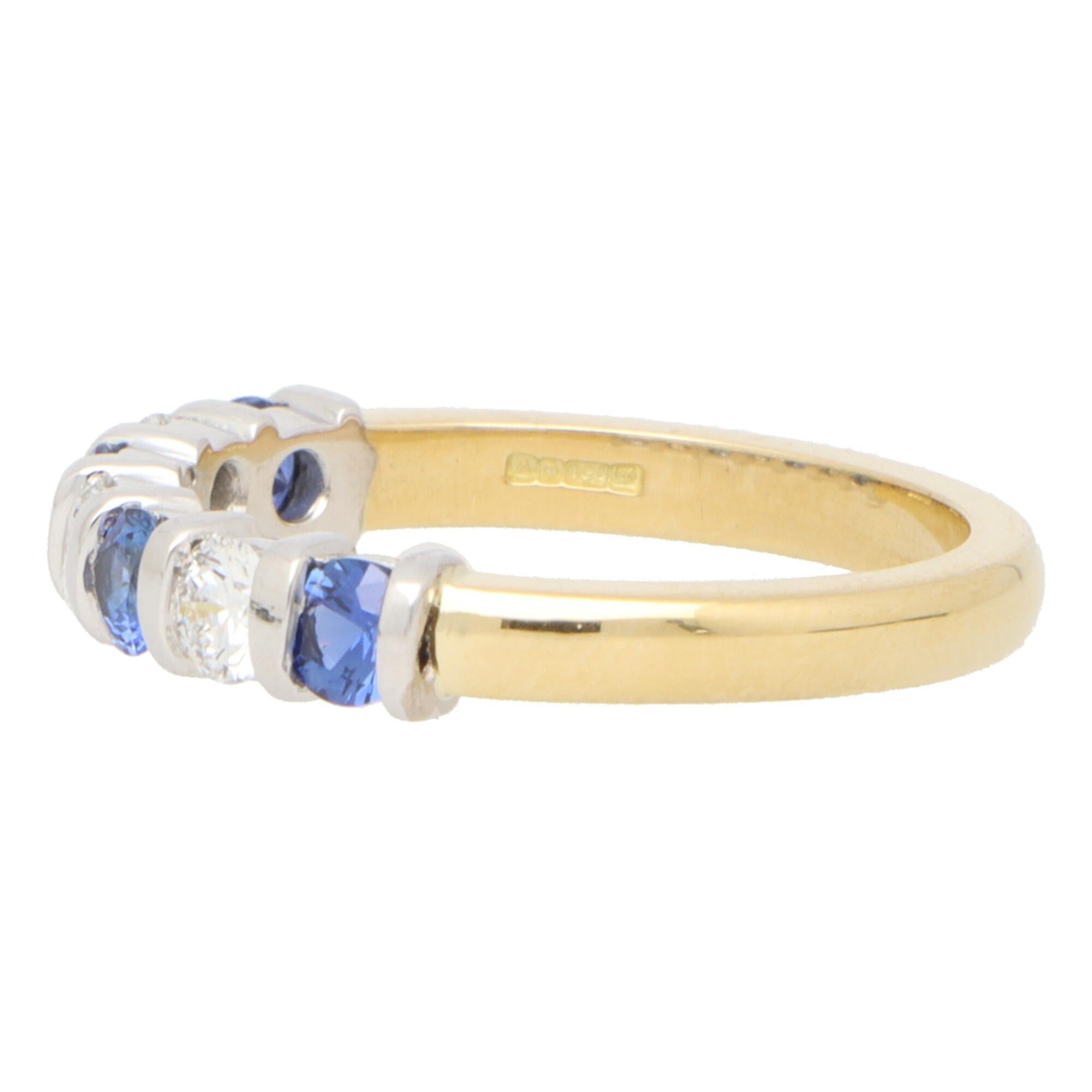 Modern Sapphire and Diamond Half Eternity Ring in 18 Karat Gold For Sale