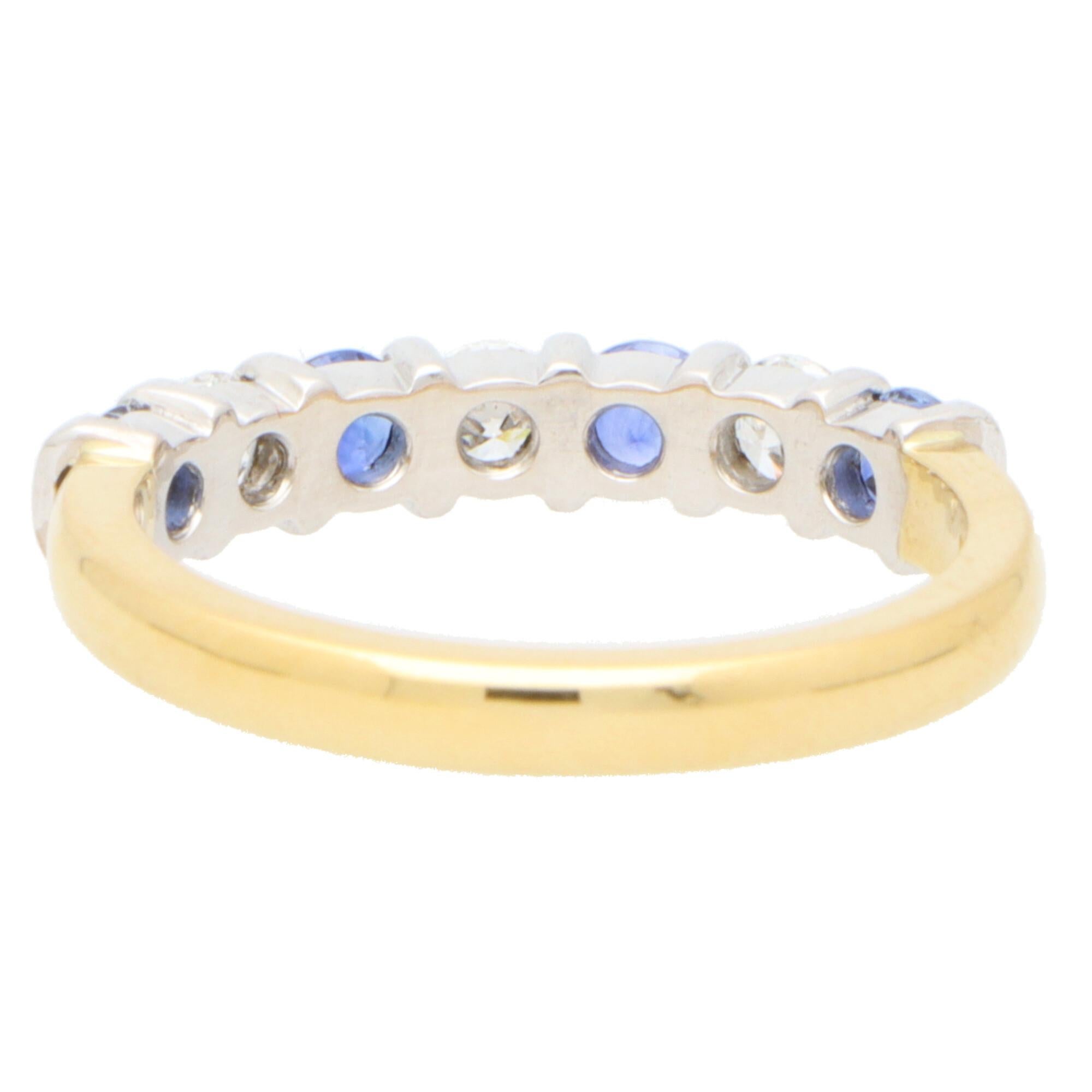 Round Cut Sapphire and Diamond Half Eternity Ring in 18 Karat Gold For Sale