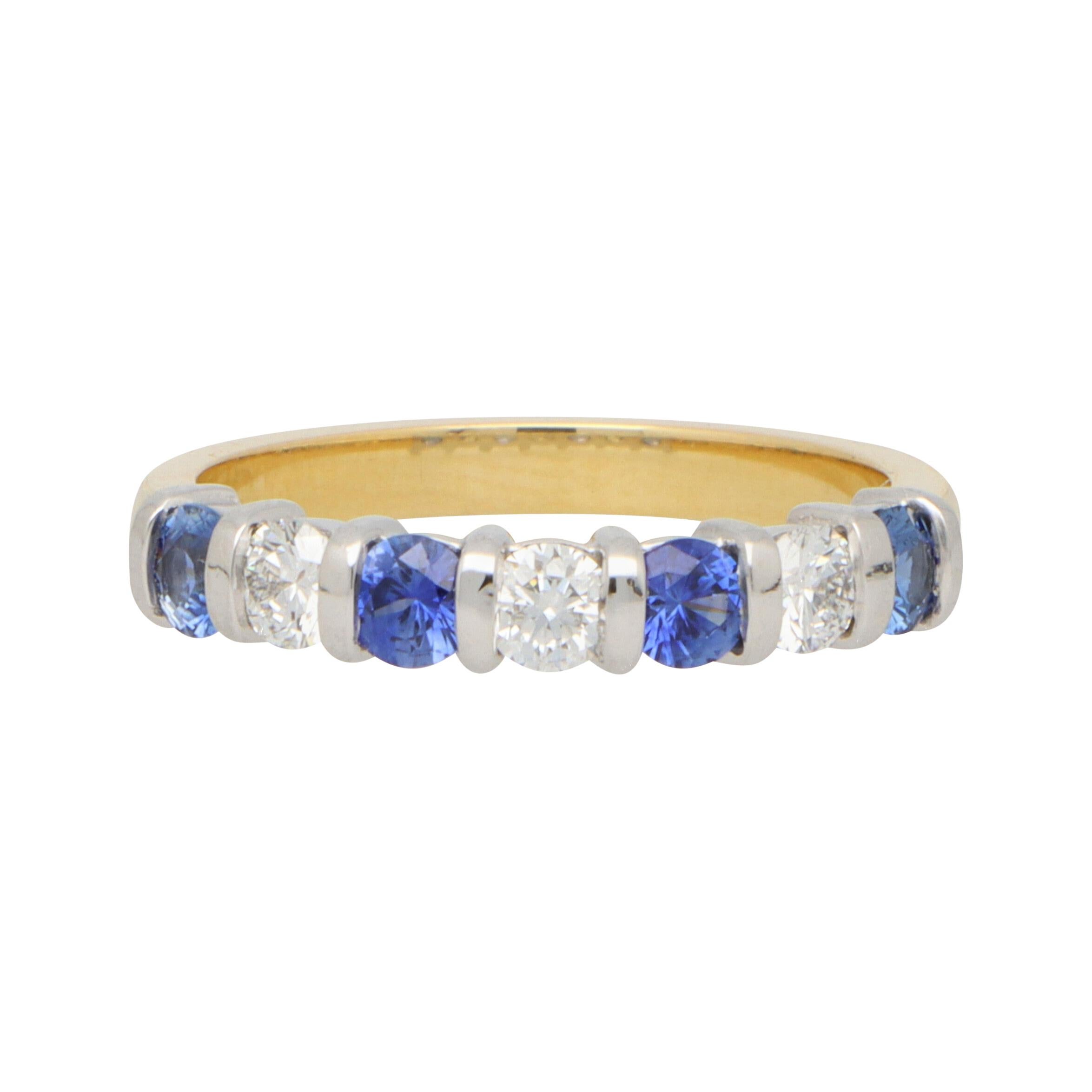 Sapphire and Diamond Half Eternity Ring in 18 Karat Gold For Sale