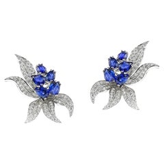 Sapphire and Diamond Half-Flower Earrings, 18k