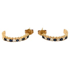 Sapphire and Diamond Half Hoop Earrings in 14K Yellow Gold