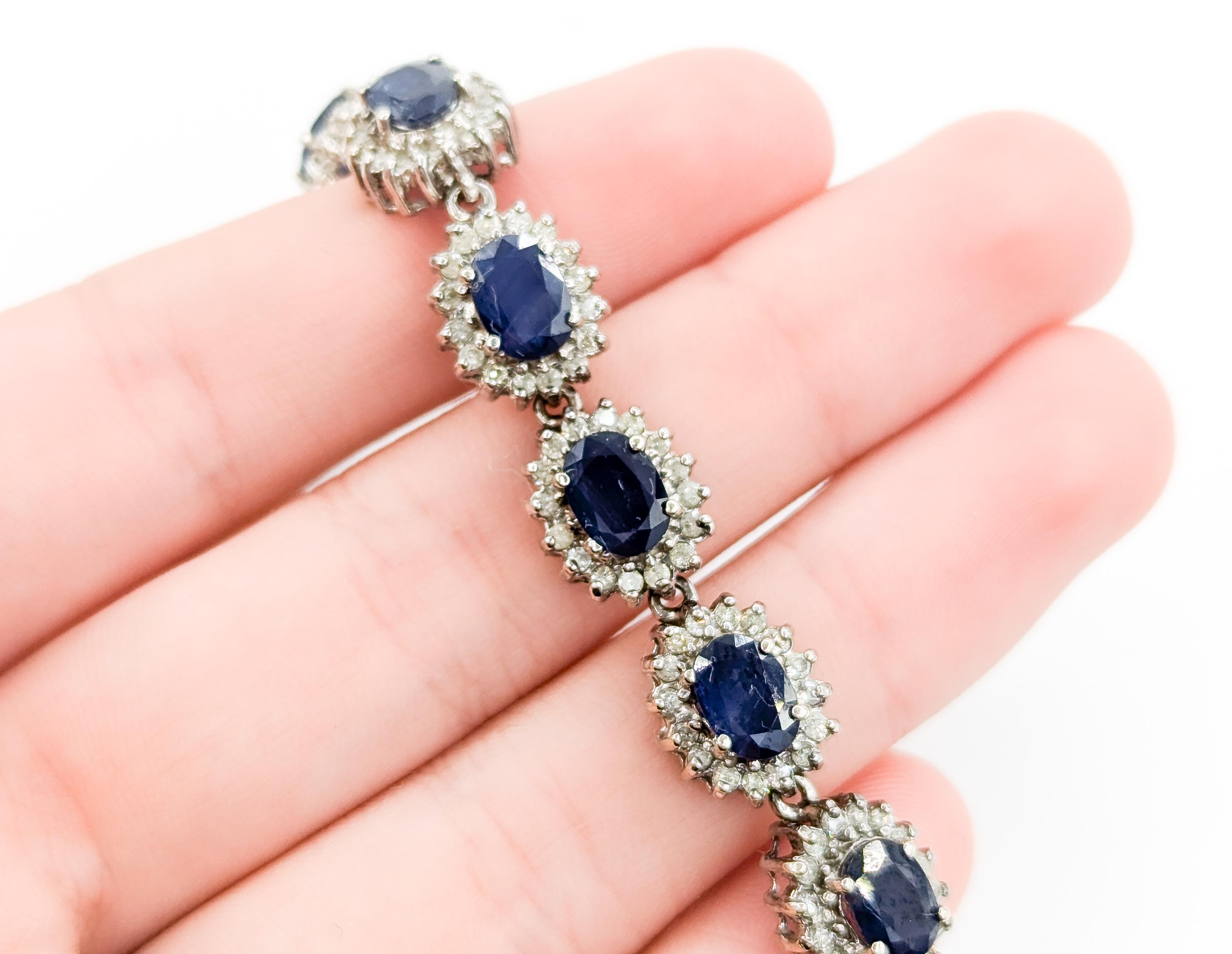 Sapphire and Diamond Halo Bracelet in White Gold 5