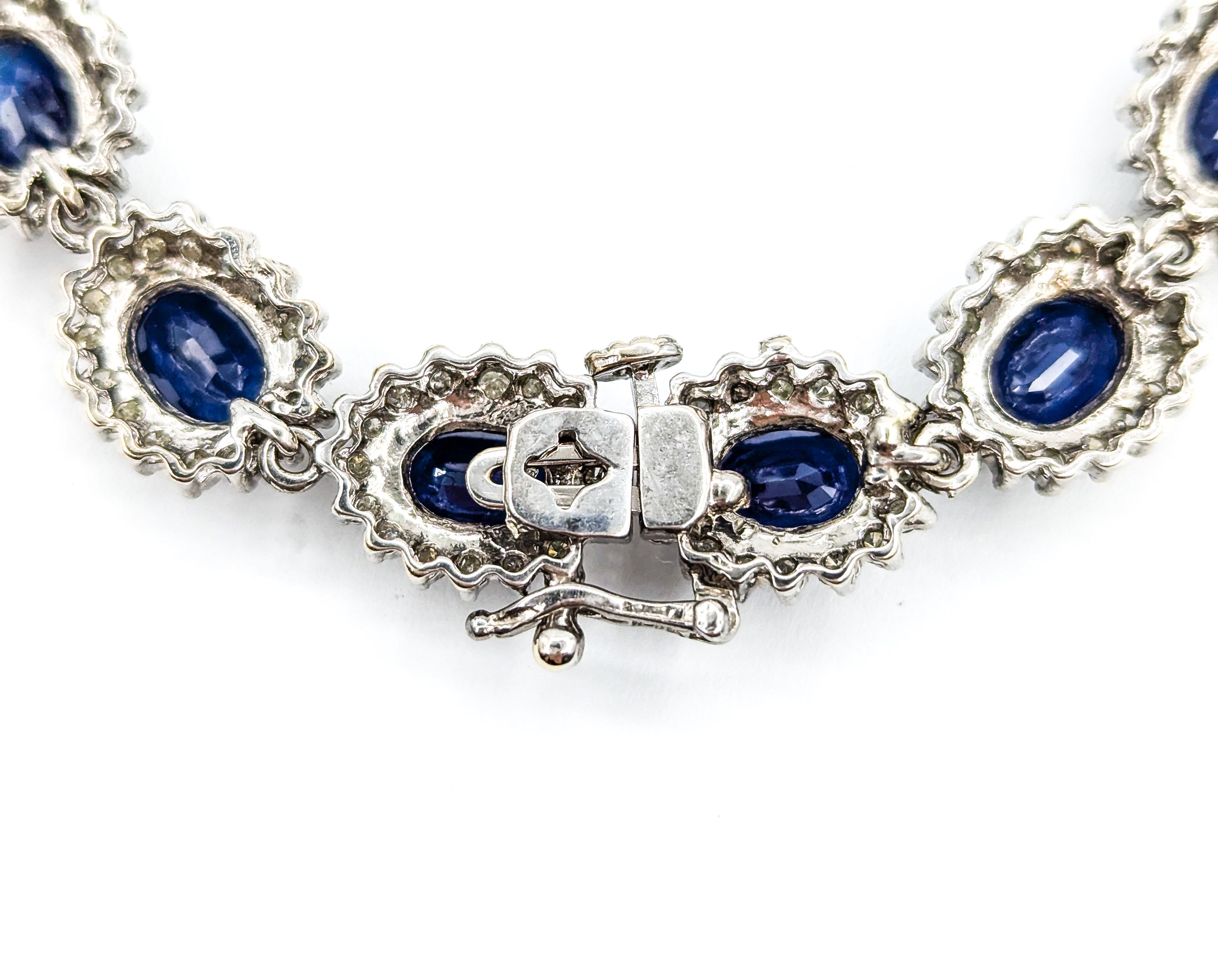 Sapphire and Diamond Halo Bracelet in White Gold In Excellent Condition In Bloomington, MN