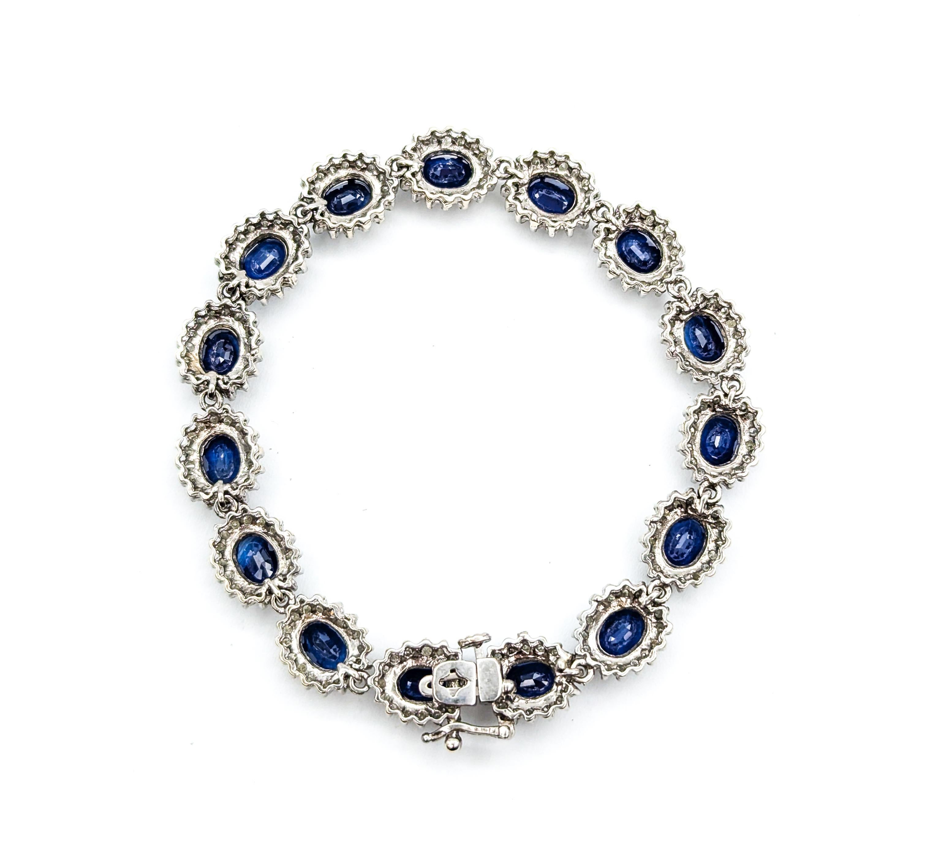 Women's Sapphire and Diamond Halo Bracelet in White Gold