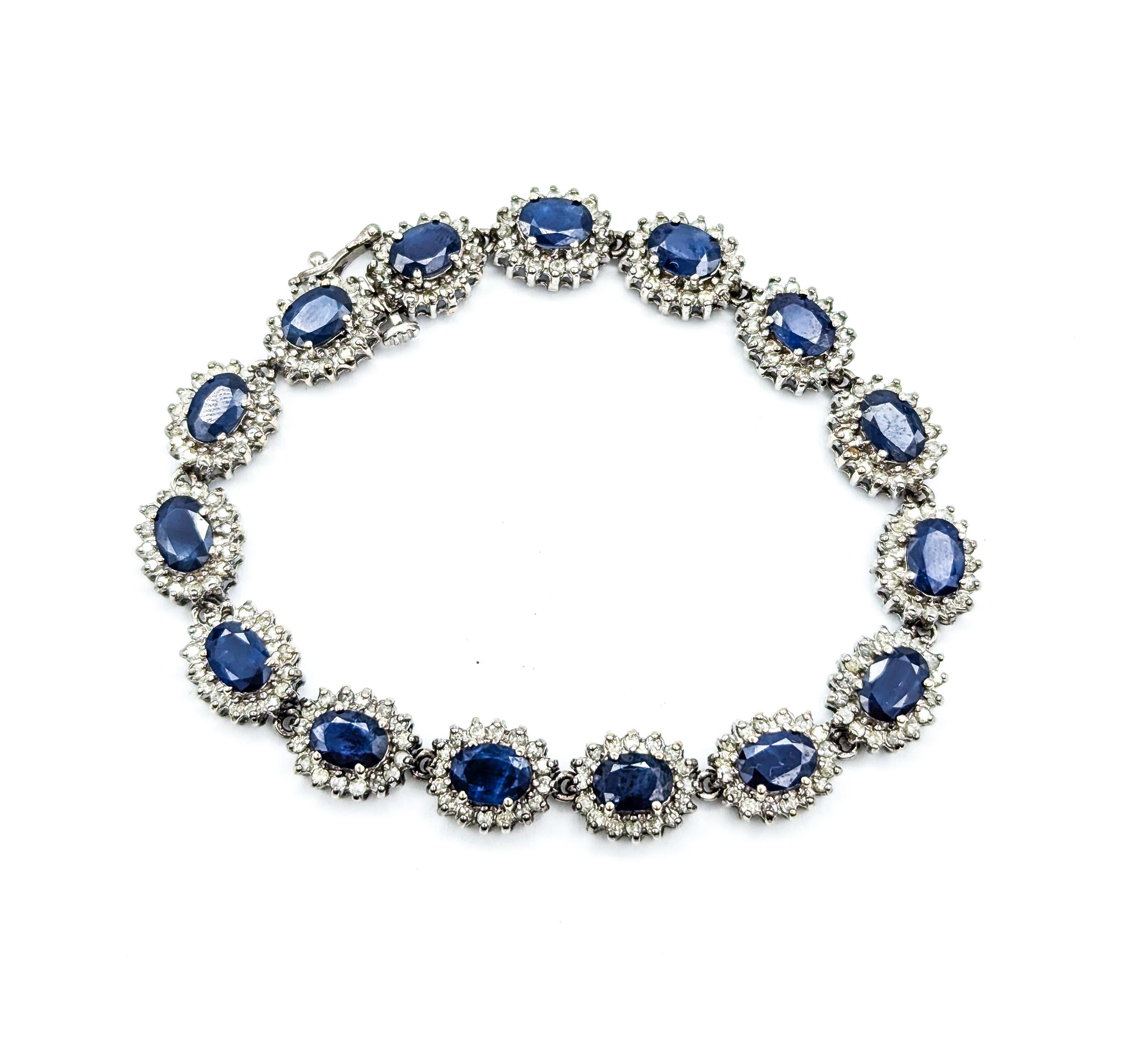 Sapphire and Diamond Halo Bracelet in White Gold 2