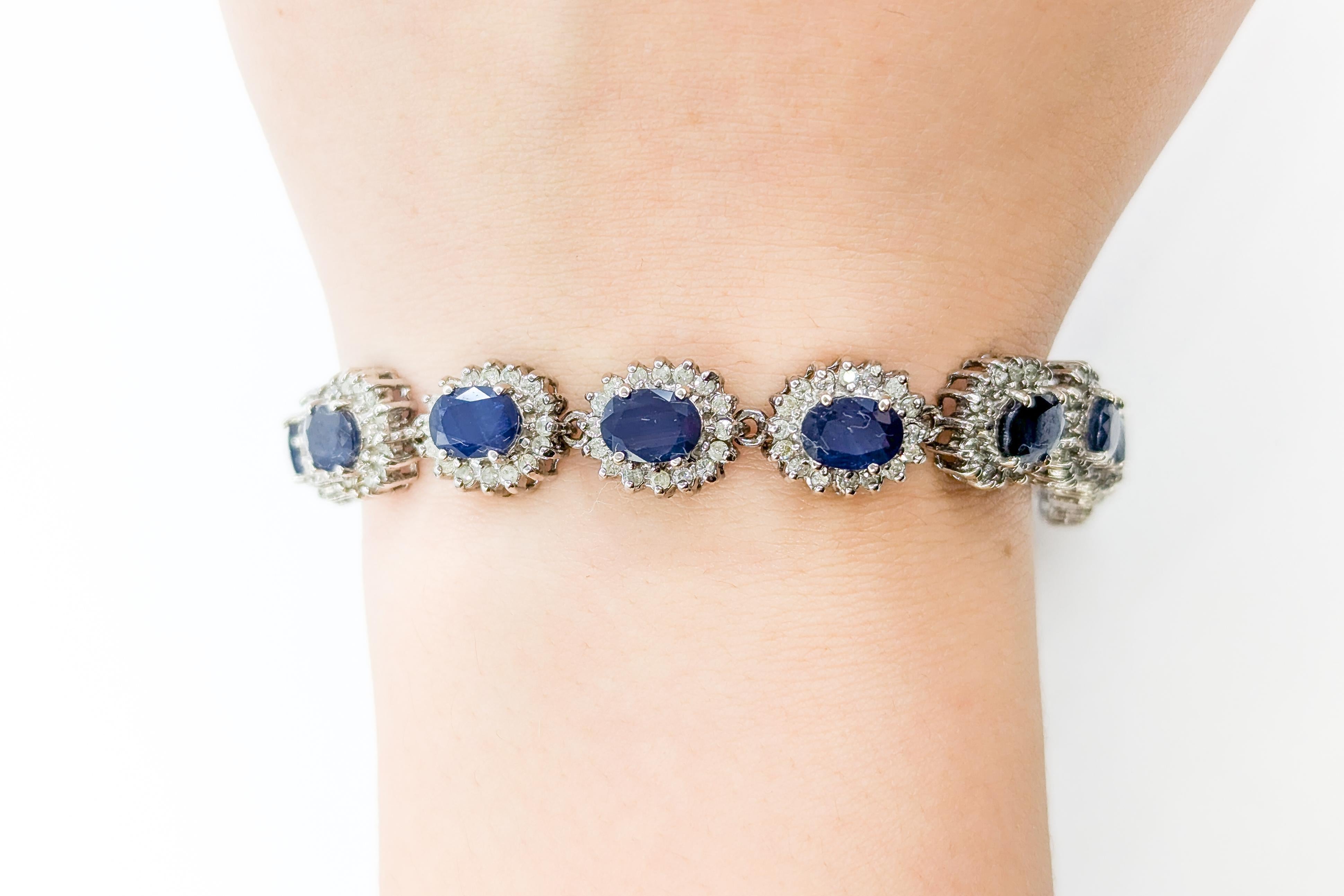 Sapphire and Diamond Halo Bracelet in White Gold 3