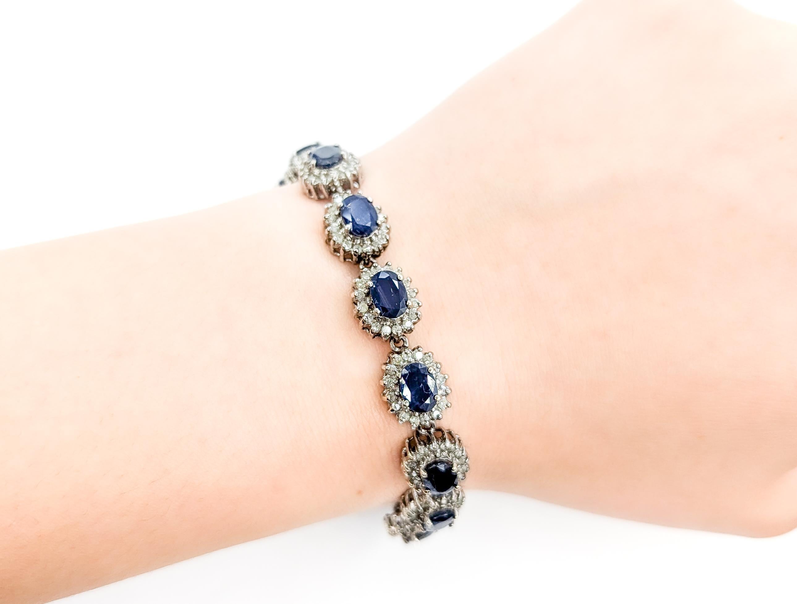 Sapphire and Diamond Halo Bracelet in White Gold 4