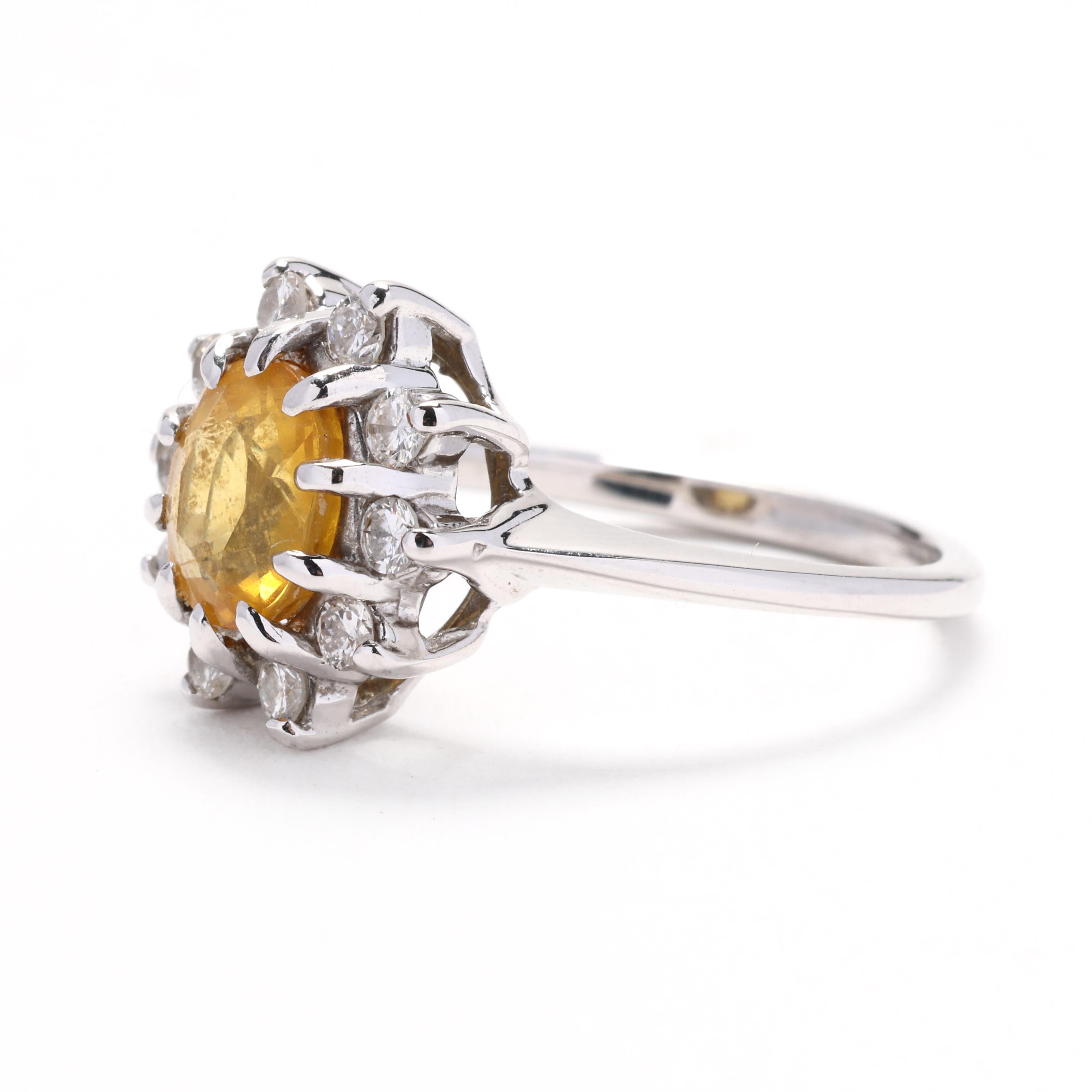 Bague cocktail saphir et diamant halo, or blanc 14k, taille 5.75 Bon état - En vente à McLeansville, NC