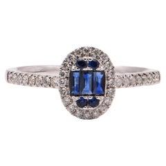 Sapphire and Diamond Halo Cocktail Ring in 18 Carat White Gold
