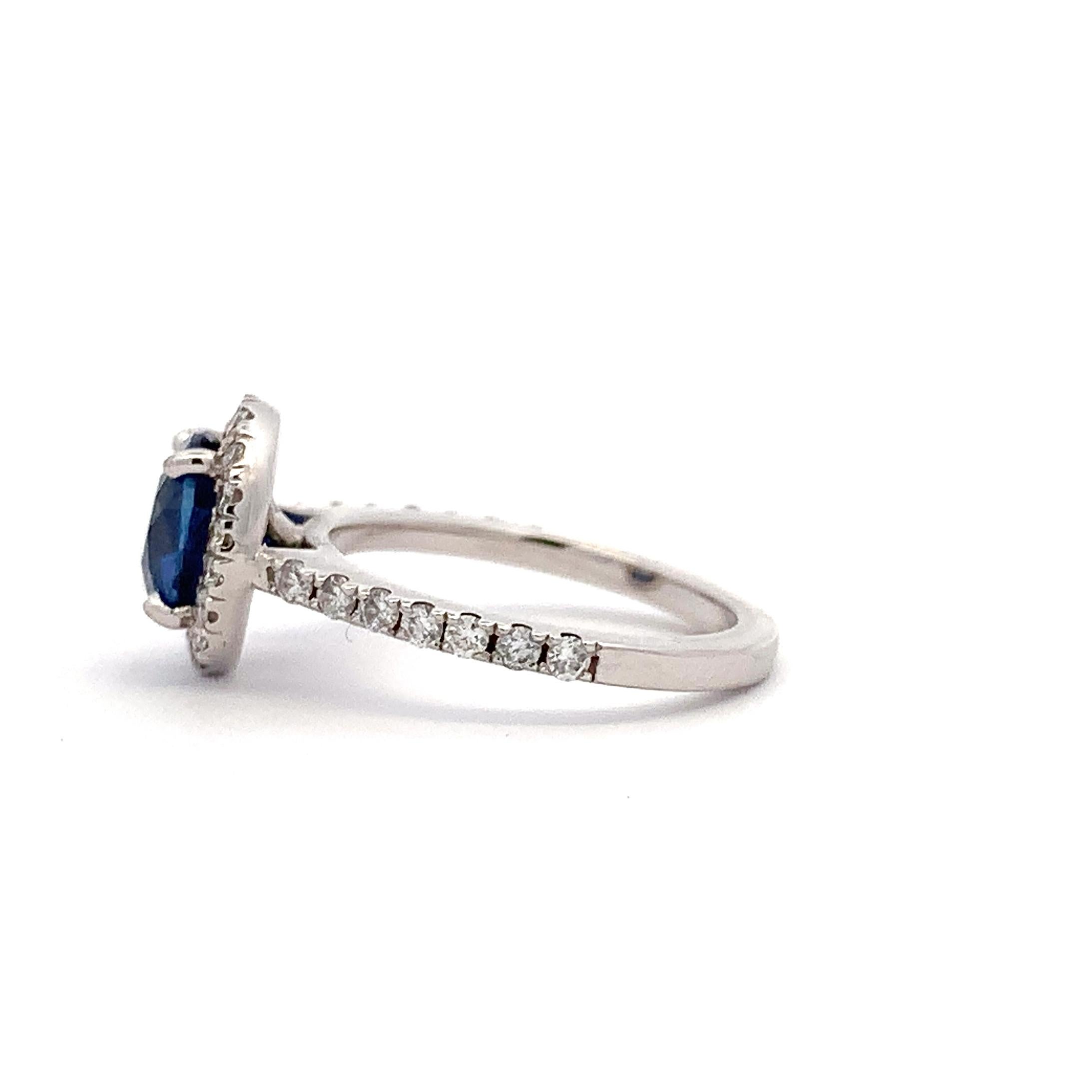Women's Sapphire and diamond halo engagement ring 18k white gold For Sale