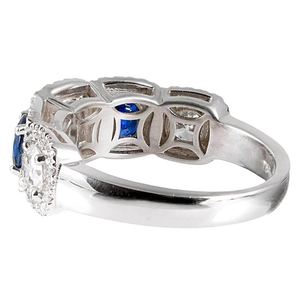 Sapphire and Diamond Halo Half Eternity Band In Excellent Condition In Carmel-by-the-Sea, CA