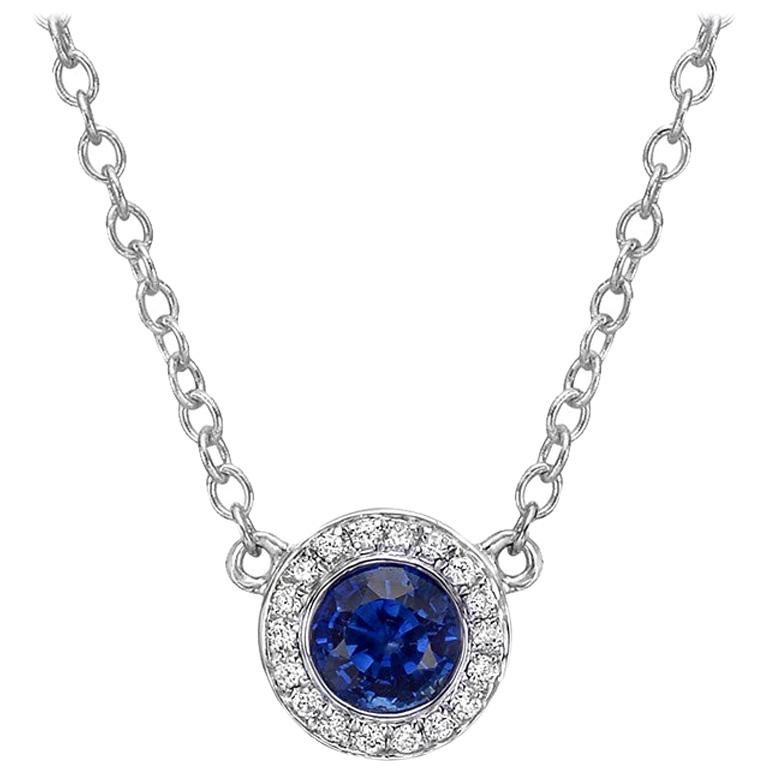 Sapphire and Diamond Halo Pendant For Sale