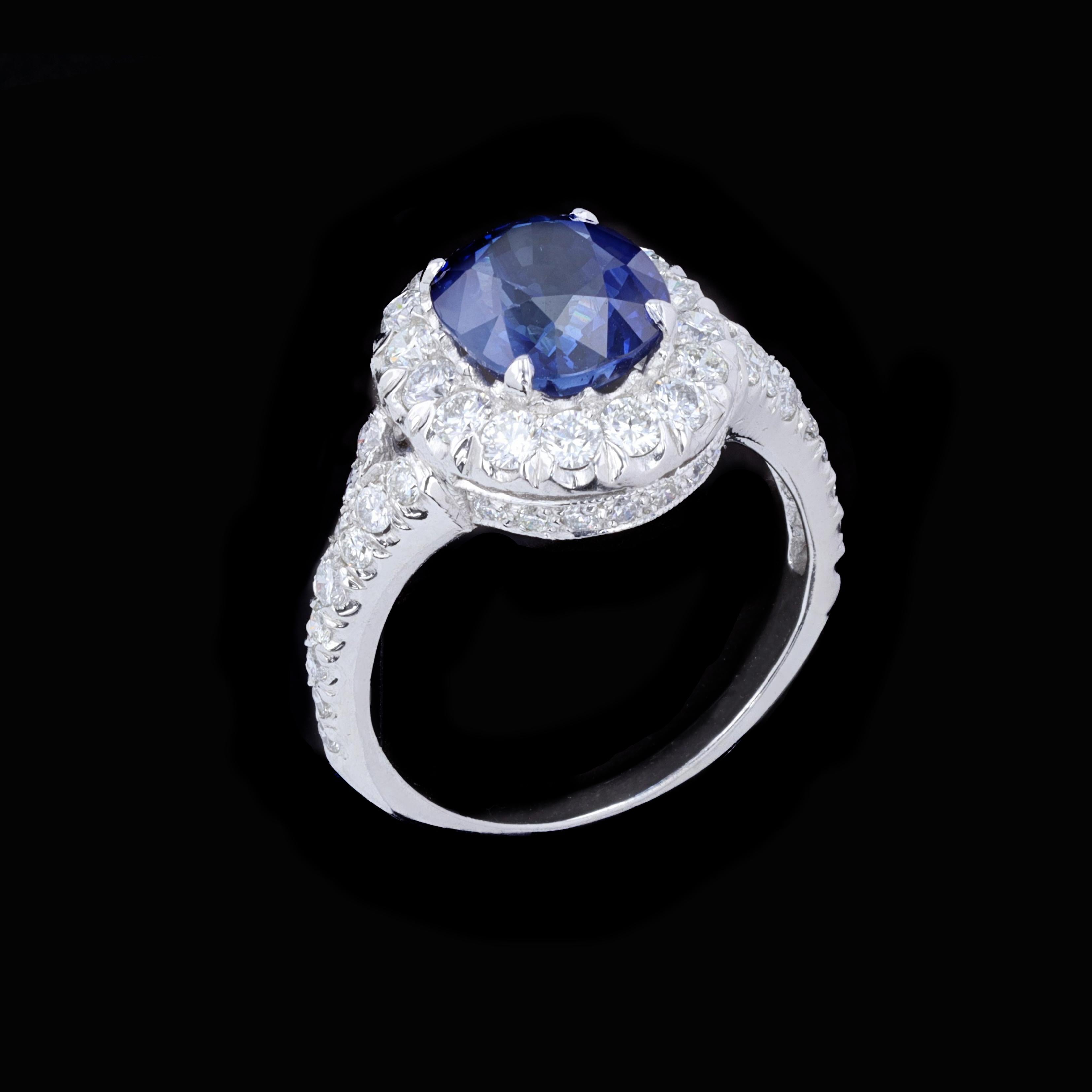 Romantic Sapphire and Diamond Halo Ring