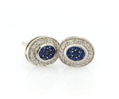 Sapphire and Diamond Halo Stud Earrings in 14K White Gold