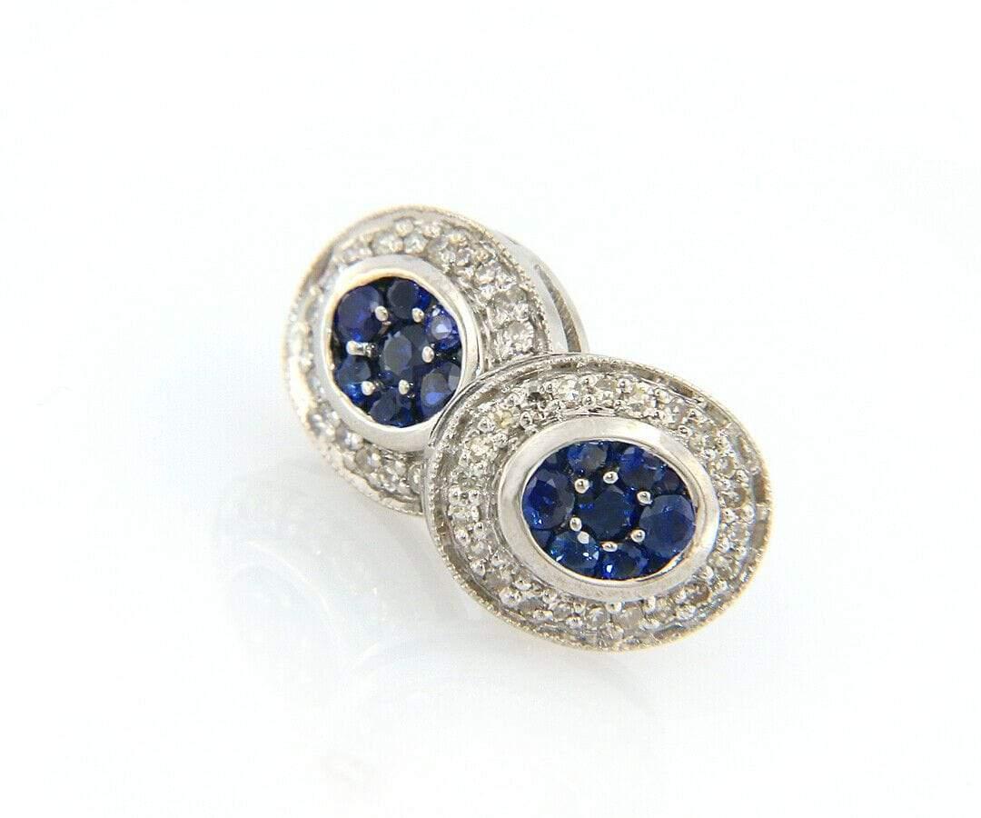 Sapphire and Diamond Halo Stud Earrings in 14K White Gold In Excellent Condition For Sale In Vienna, VA