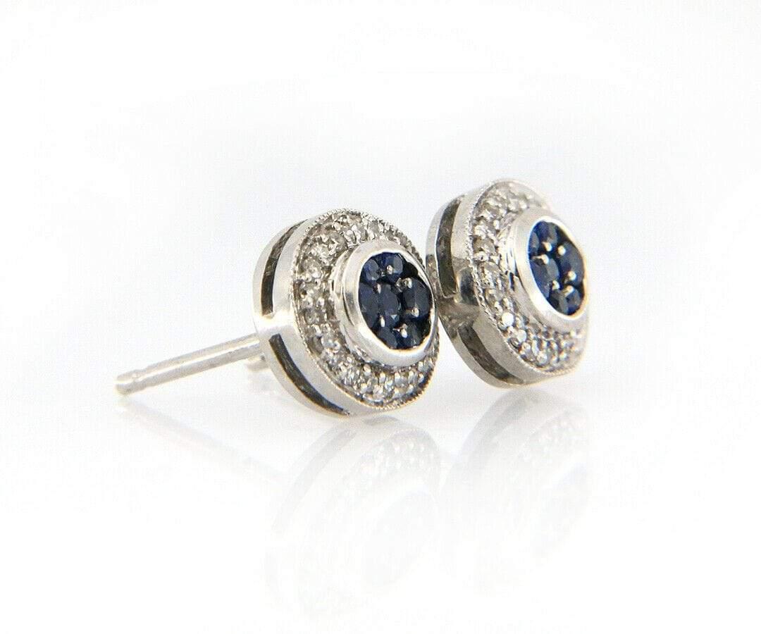 Sapphire and Diamond Halo Stud Earrings in 14K White Gold For Sale 1