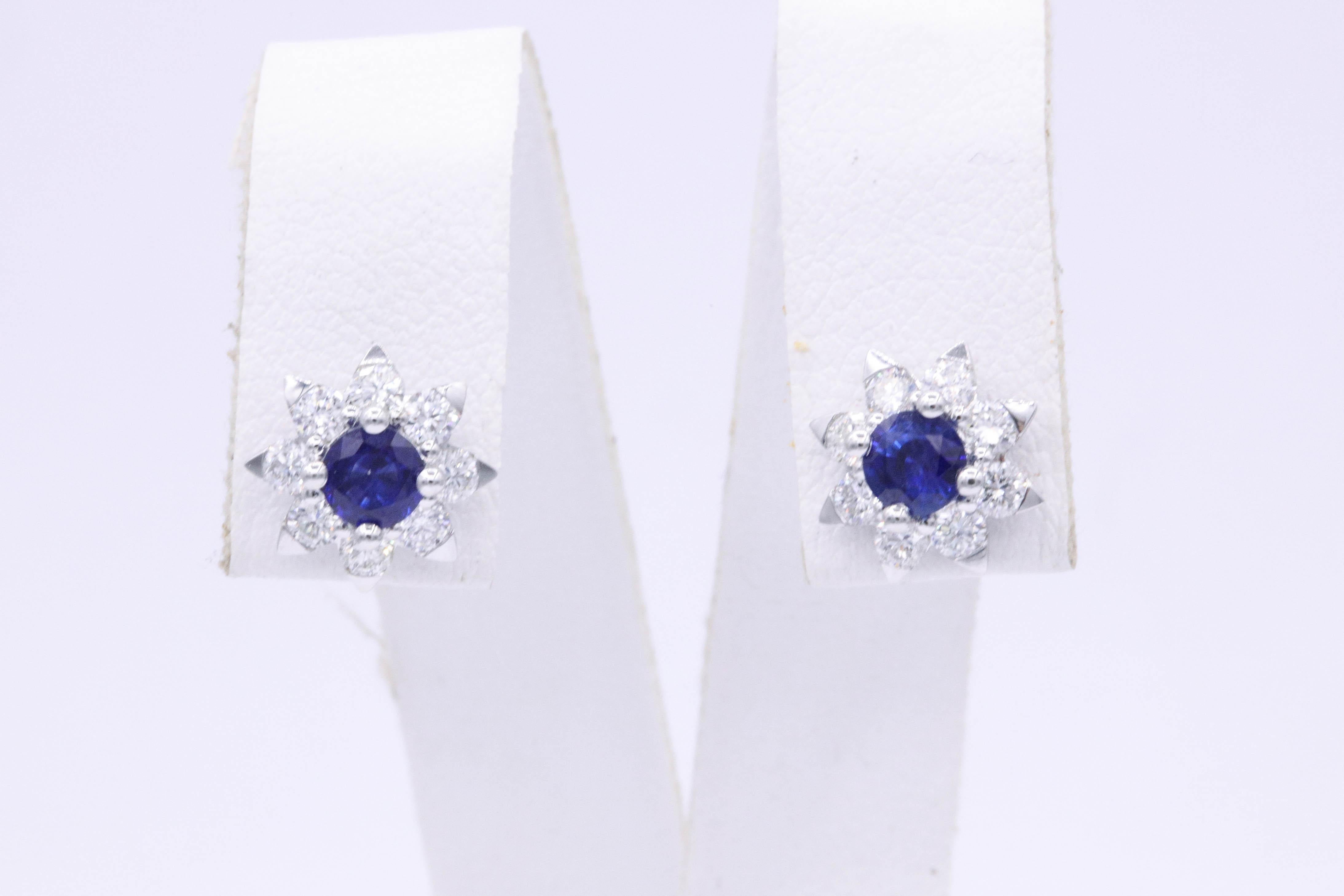 Contemporary Sapphire and Diamond Halo Studs Earrings