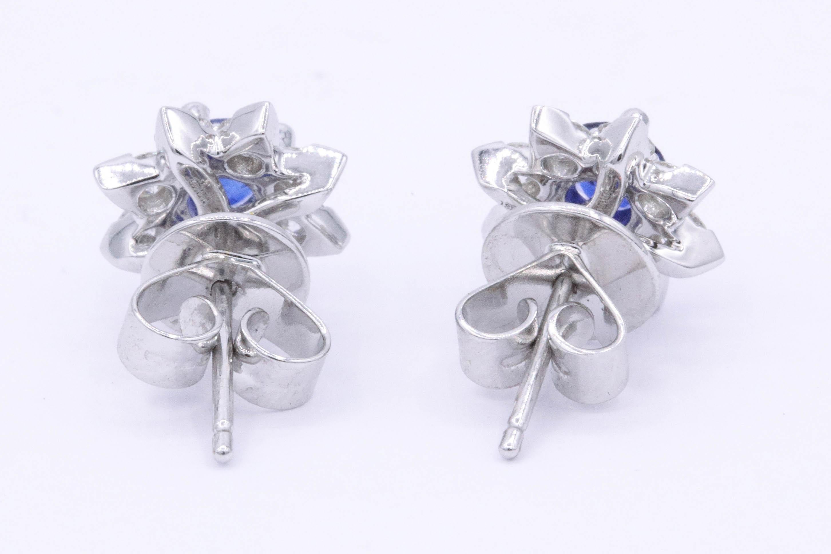 Women's Sapphire and Diamond Halo Studs Earrings