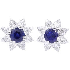 Sapphire and Diamond Halo Studs Earrings