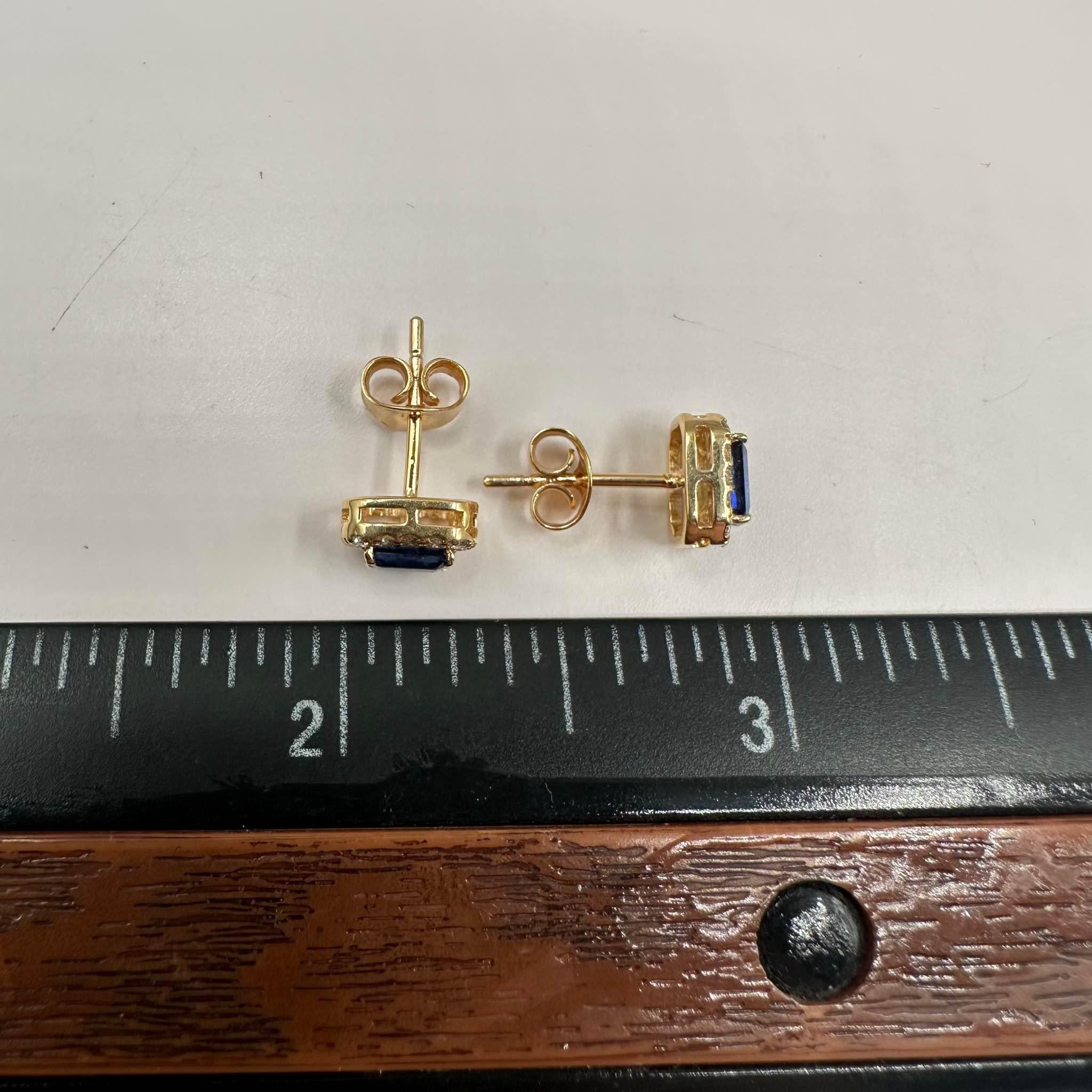 Women's Sapphire and Diamond Halo Studs in 14kt Yellow Gold - 5x3mm Sapphires, New For Sale