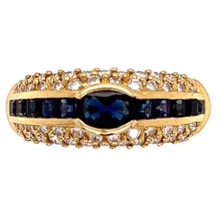 Sapphire and Diamond Hammerman Brothers Gold Band Ring