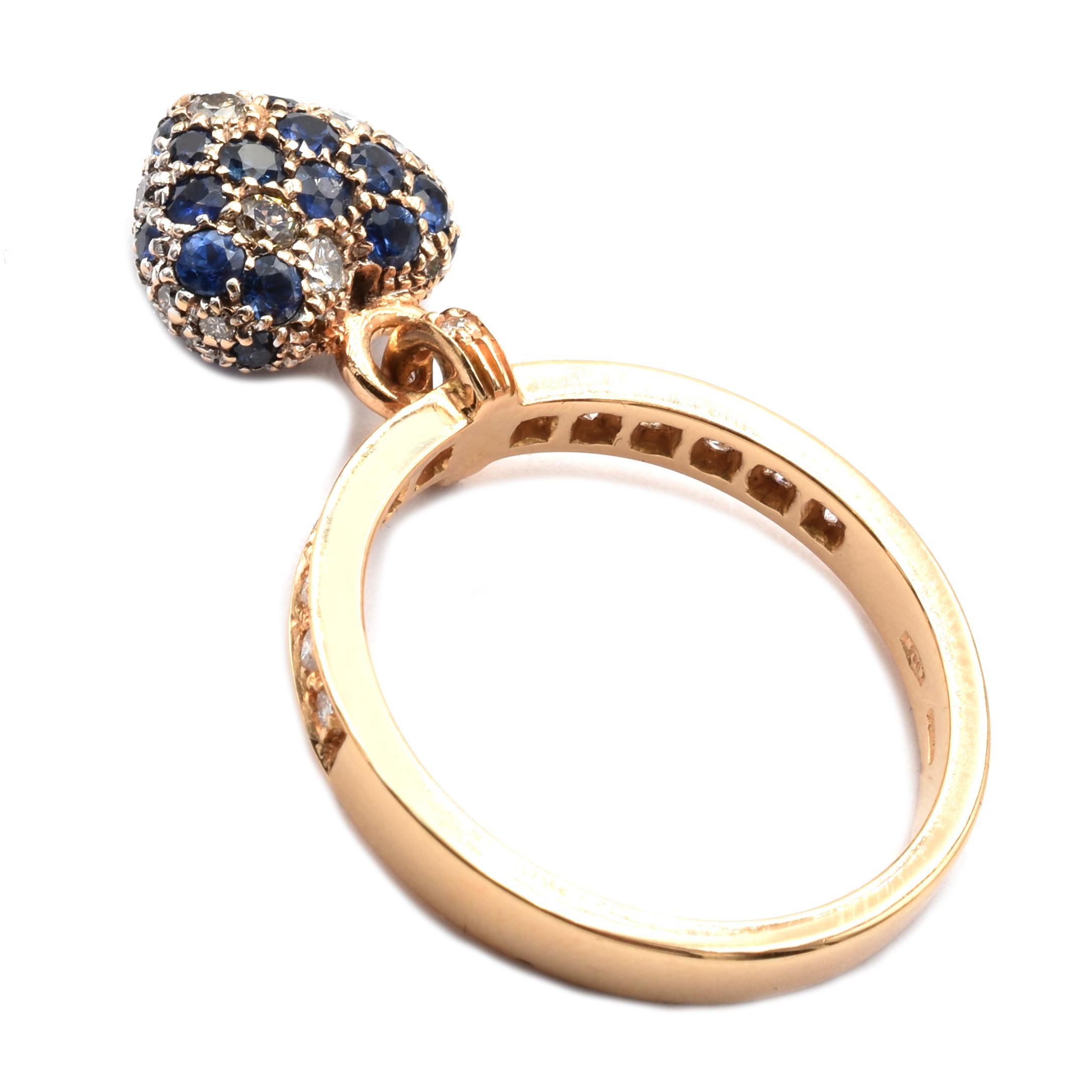 Women's Gilberto Cassola Sapphire and Diamond Heart Charm Ring Rose Gold, Made in Italy