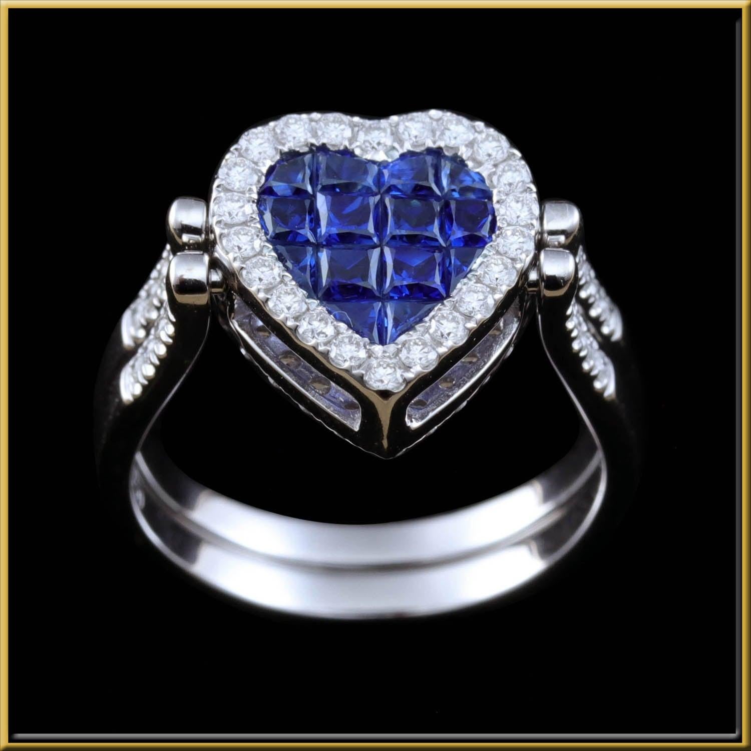 For Sale:  Sapphire and Diamond Heart Shape Flip Ring in 18 Karat Gold 2