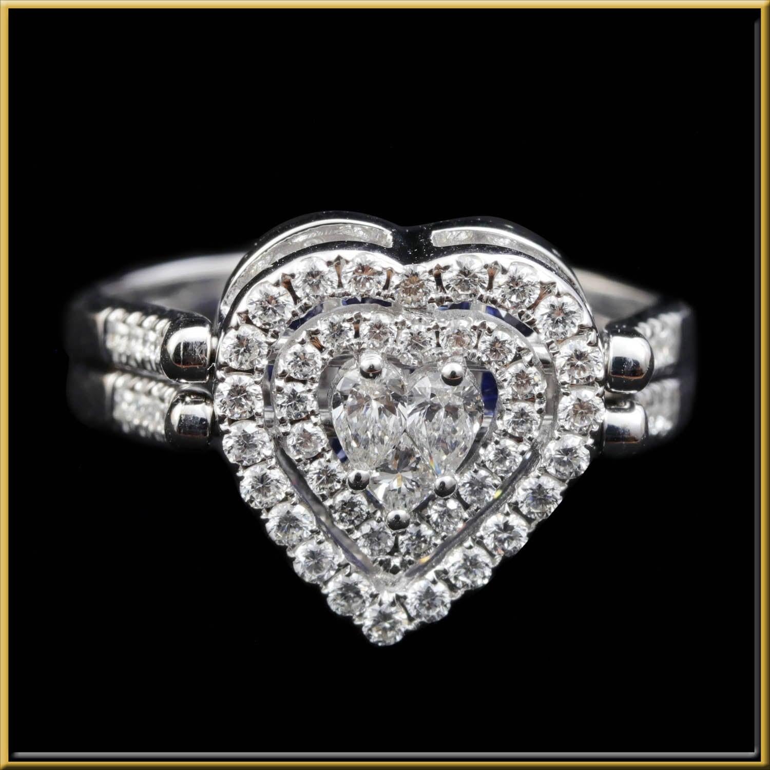 For Sale:  Sapphire and Diamond Heart Shape Flip Ring in 18 Karat Gold 3