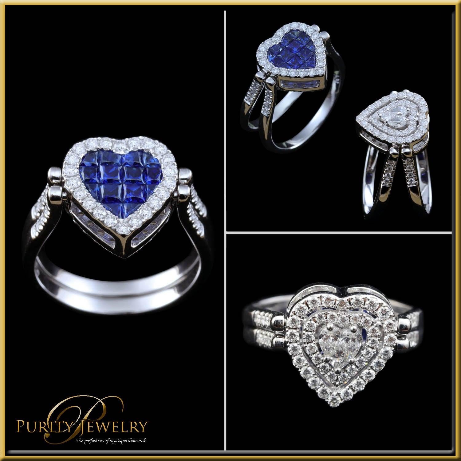 For Sale:  Sapphire and Diamond Heart Shape Flip Ring in 18 Karat Gold 4