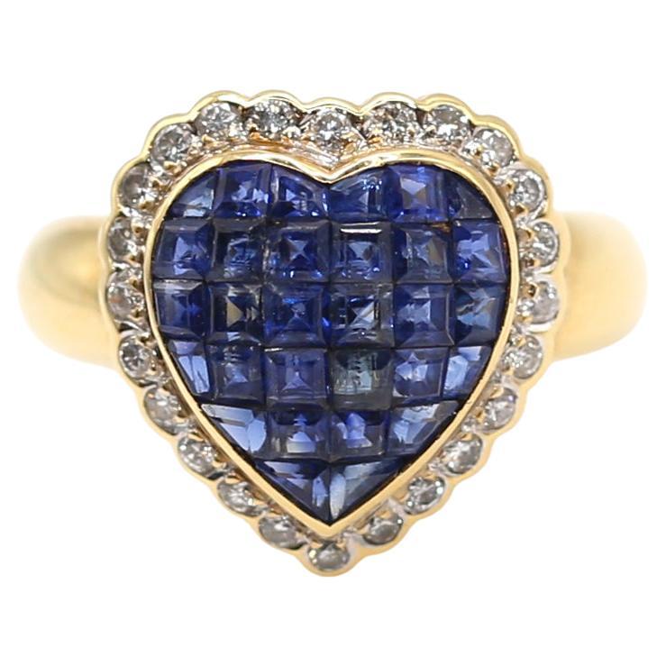 Bague en forme de cœur en saphir et diamant, or 18K, 1970