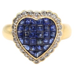 Sapphire and Diamond Heart-Shaped Ring 18K Gold, 1970