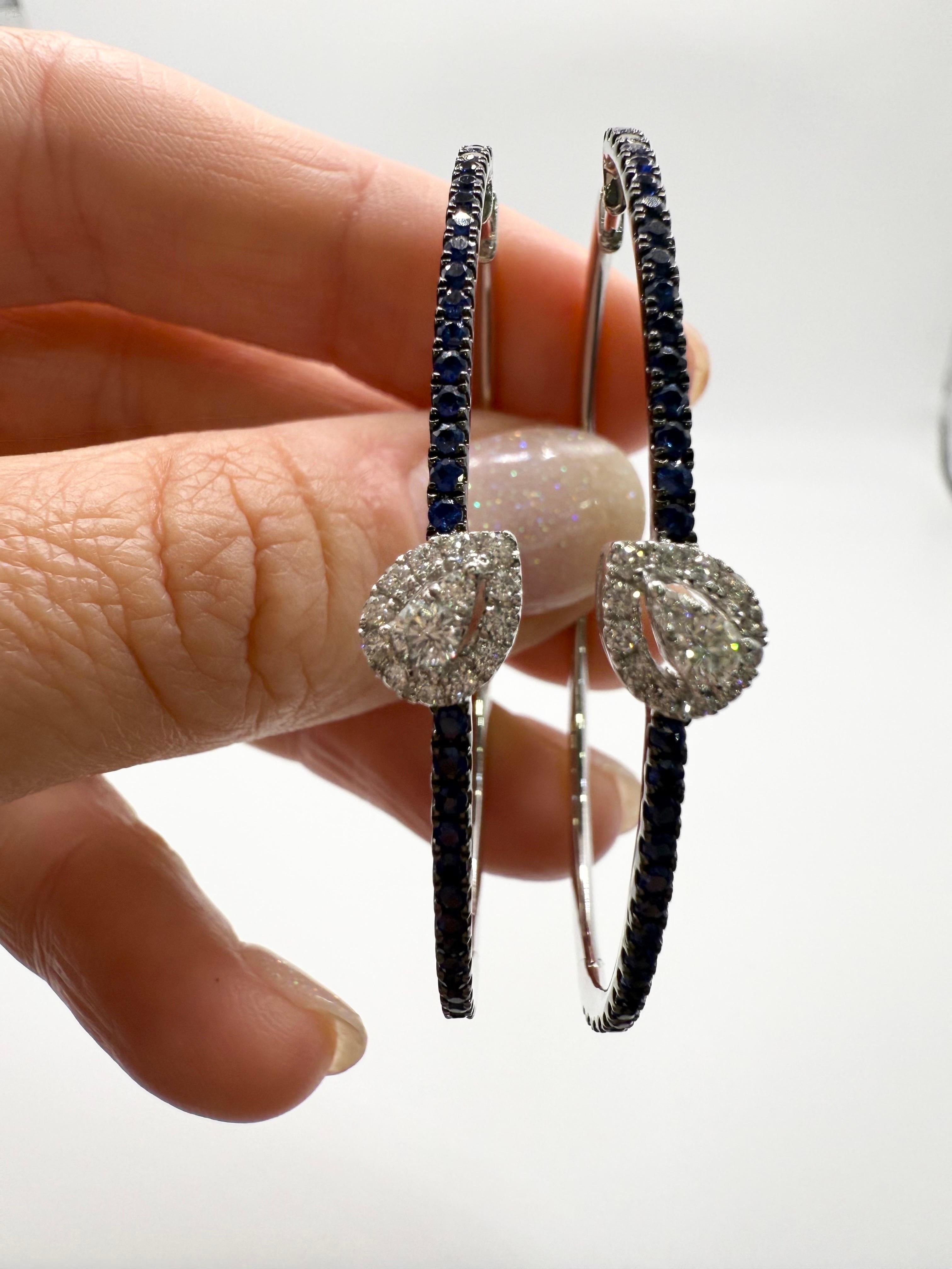 Taglio brillante Orecchini a cerchio con zaffiri e diamanti in oro 18KT in vendita