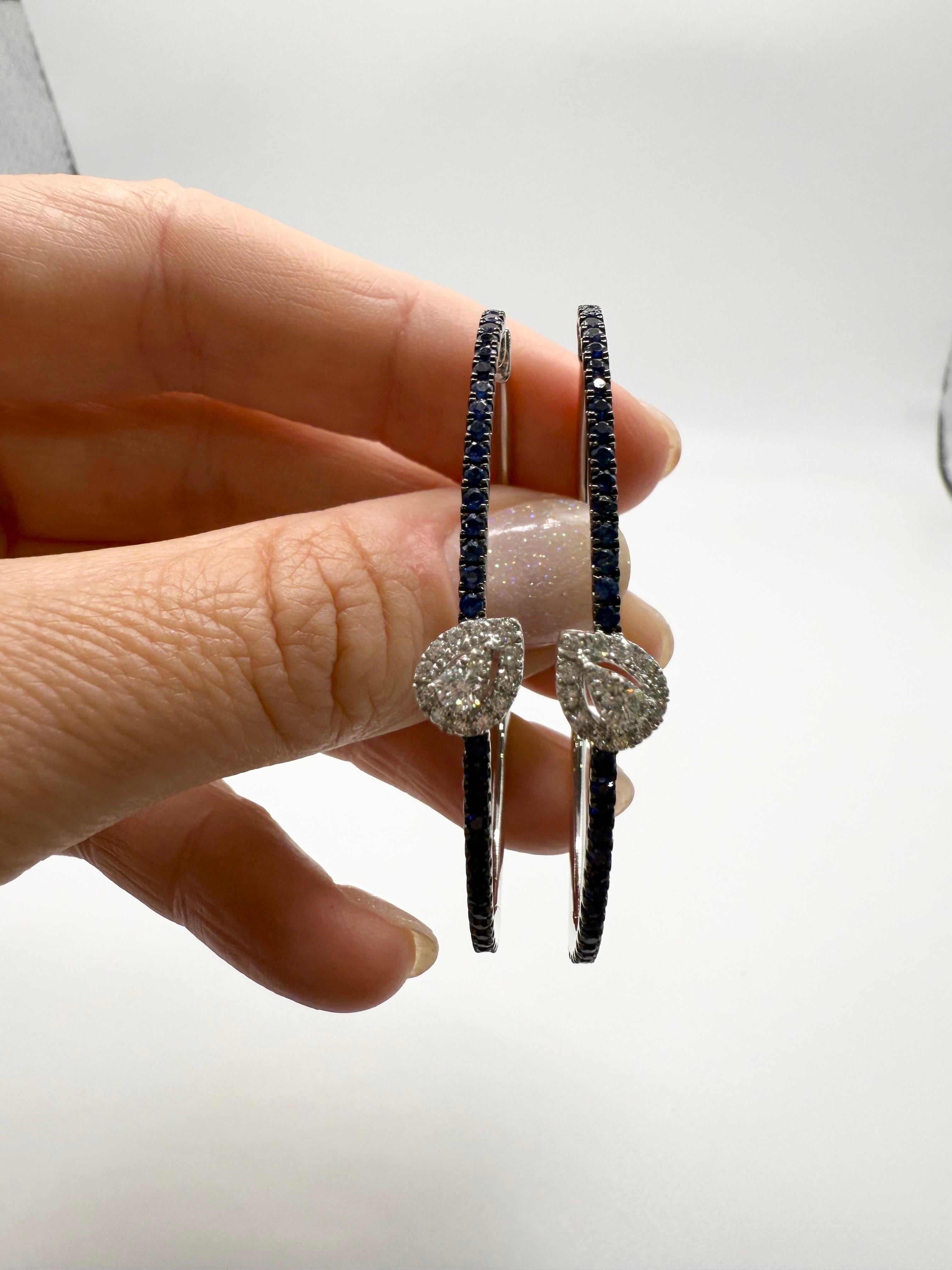 da uomo o donna Orecchini a cerchio con zaffiri e diamanti in oro 18KT in vendita