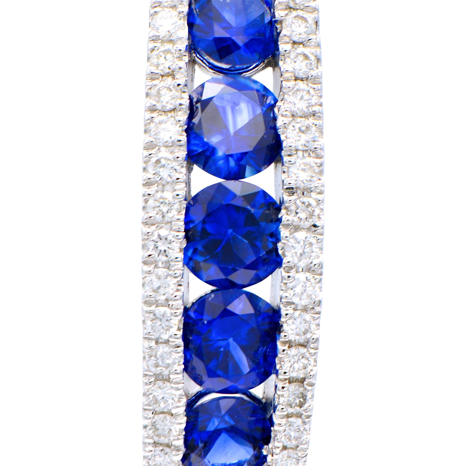 Round Cut Sapphire and Diamond Hoop Earrings For Sale
