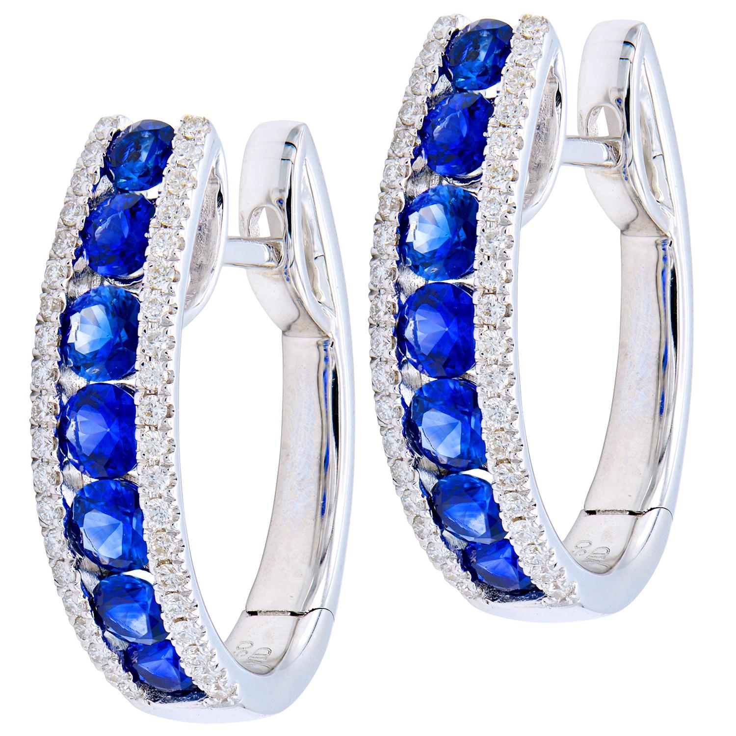 Sapphire and Diamond Hoop Earrings For Sale