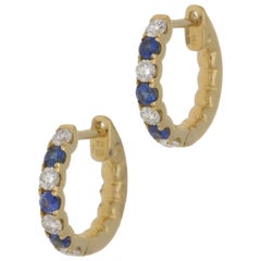 Sapphire and Diamond Hoop Earrings Set in 18k Yellow Gold