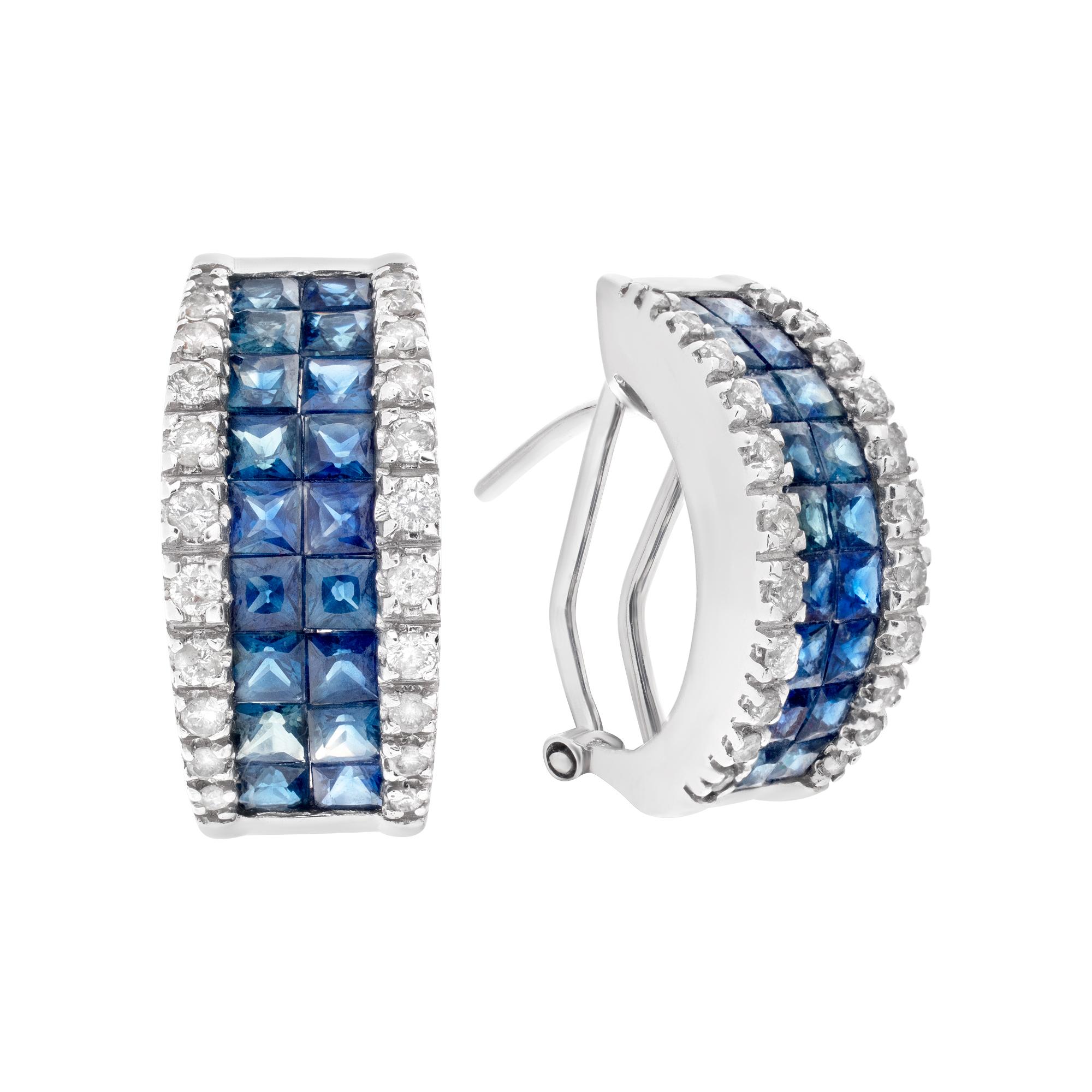 Sapphire and Diamond Hoops Earrings Set in 14k White Gold 1