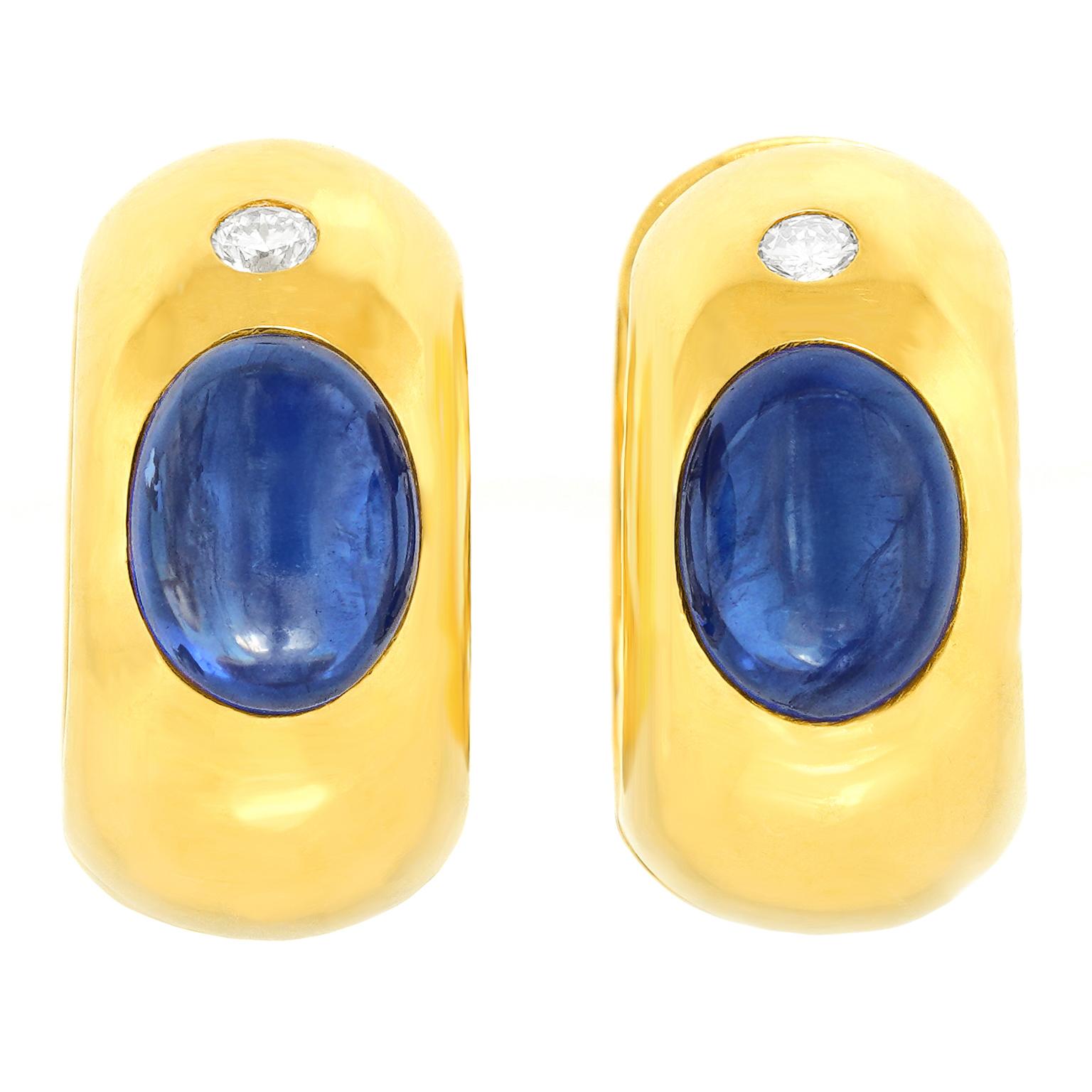 Oval Cut Sapphire and Diamond Huggie Earrings