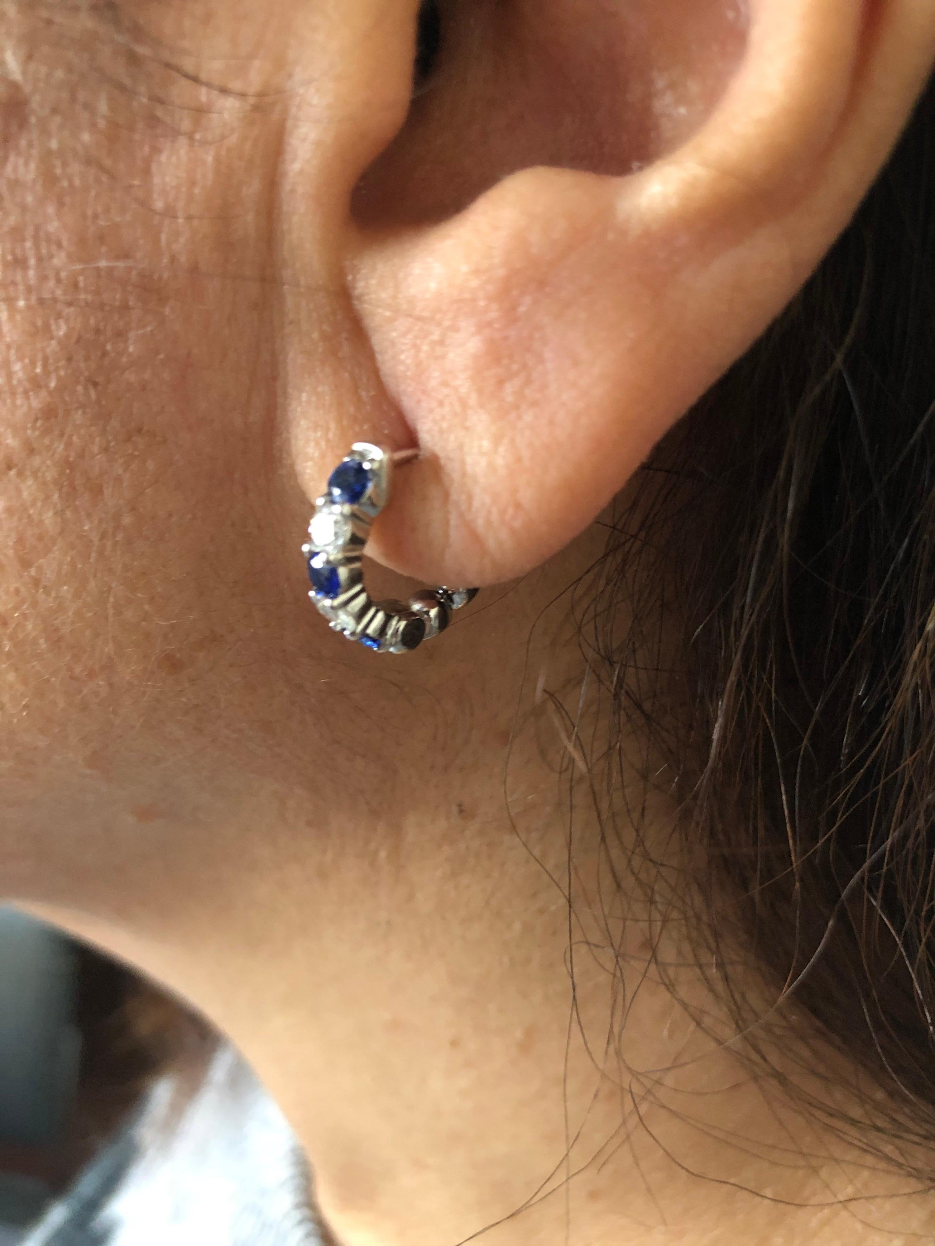 Modern Sapphire and Diamond Huggies Earrings