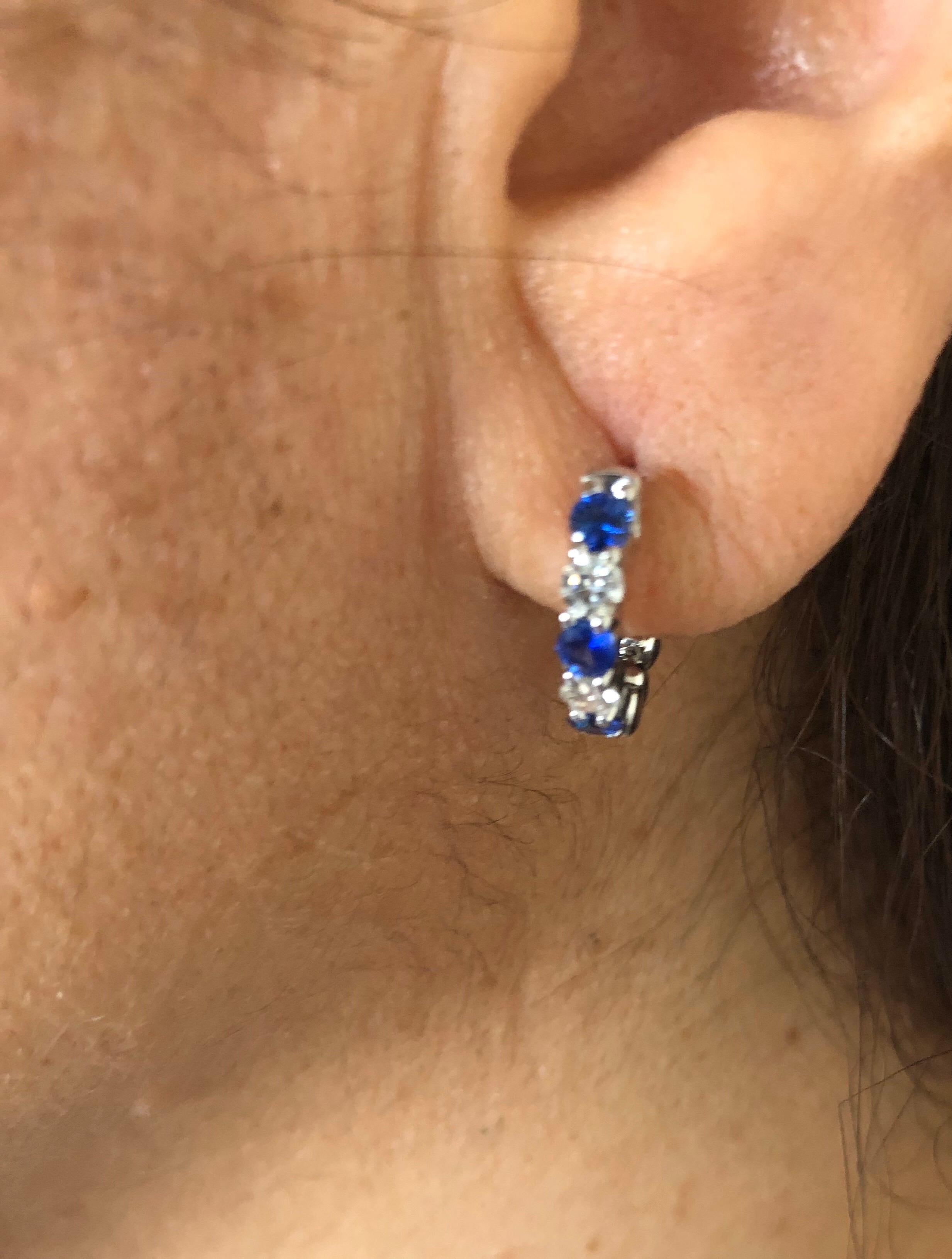 Round Cut Sapphire and Diamond Huggies Earrings